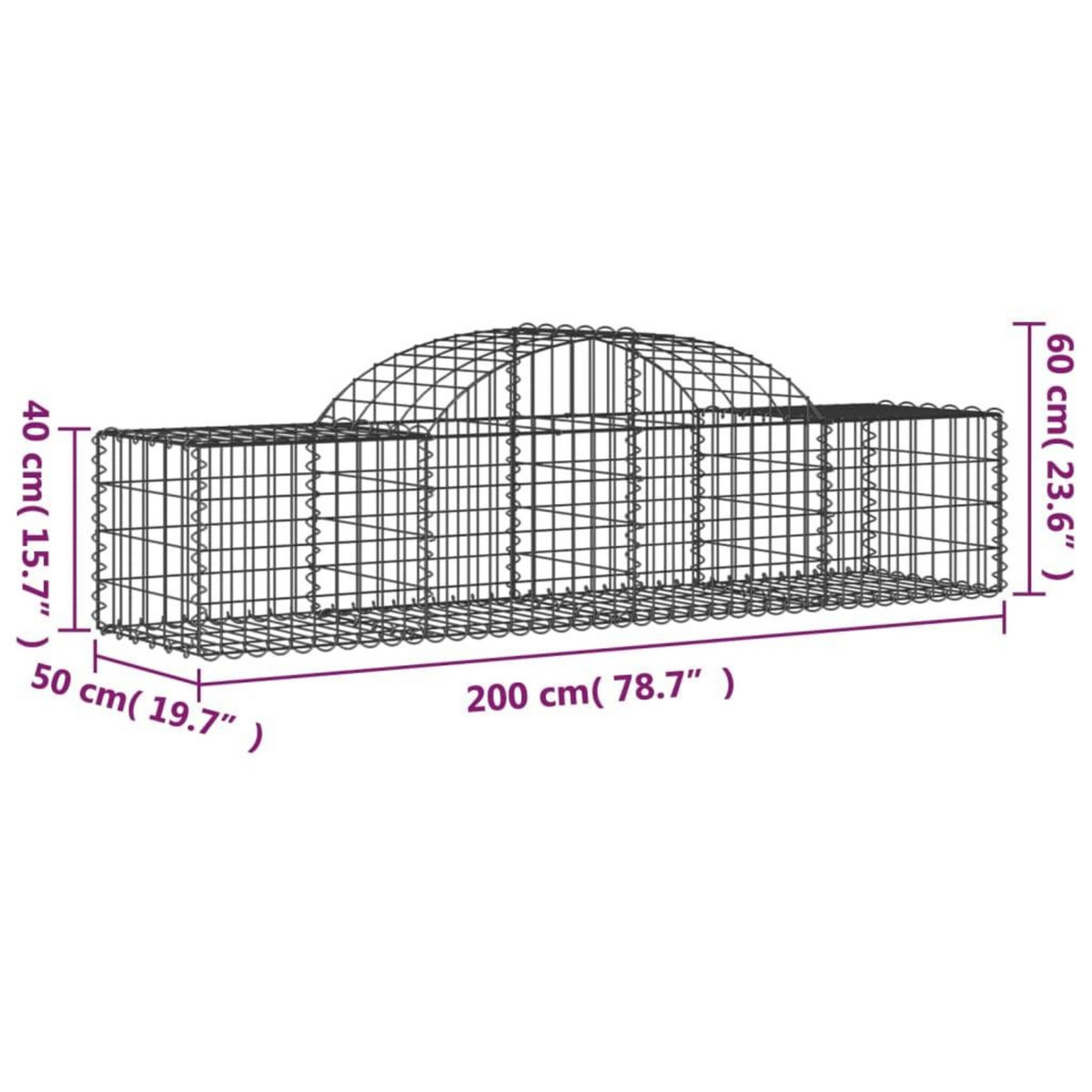 VIDAXL Paniers a gabions arques 18 pcs 200x50x40/60 cm fer galvanise