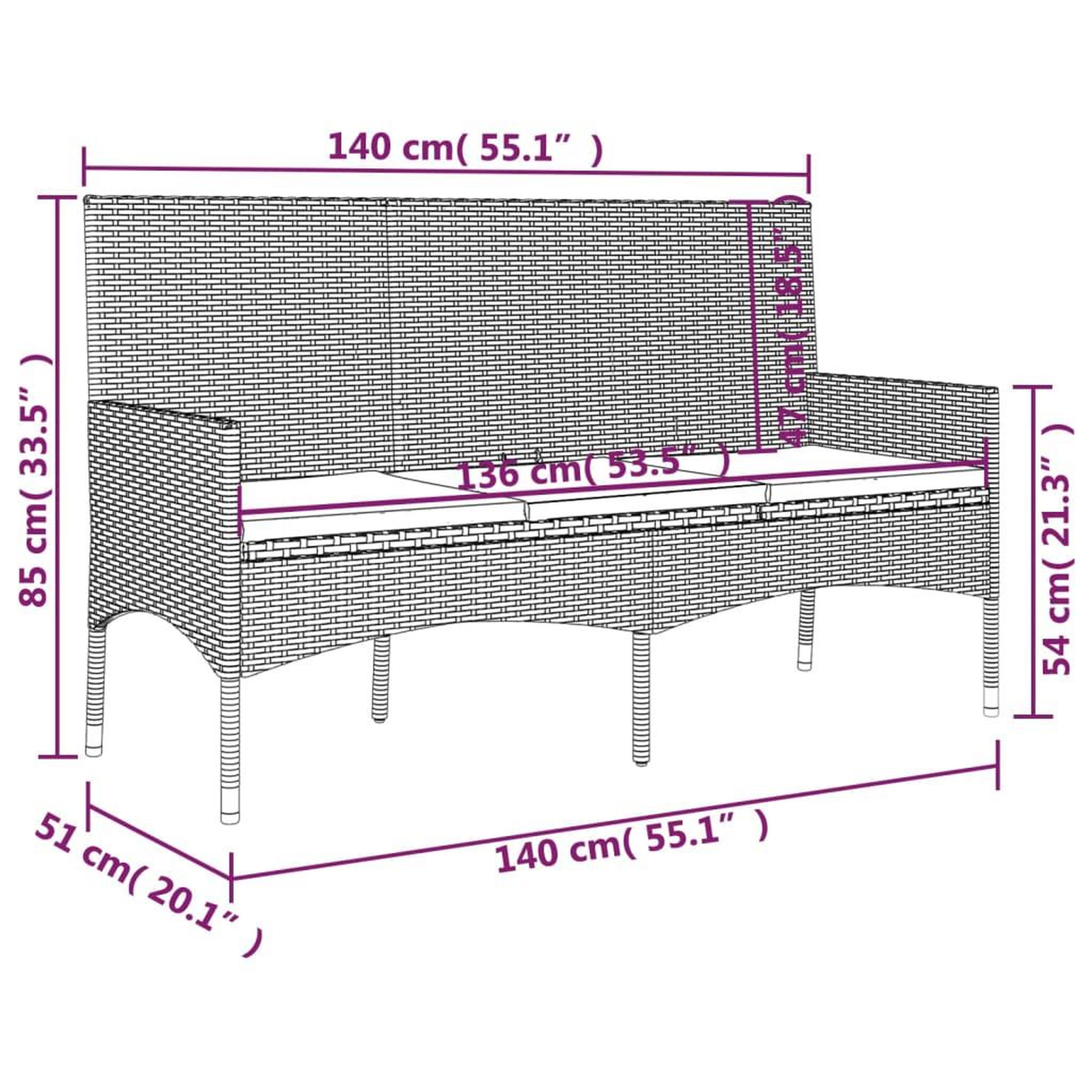 Voir la diapositive 6 : VIDAXL Banc de jardin a 3 places avec coussins Marron Resine tressee