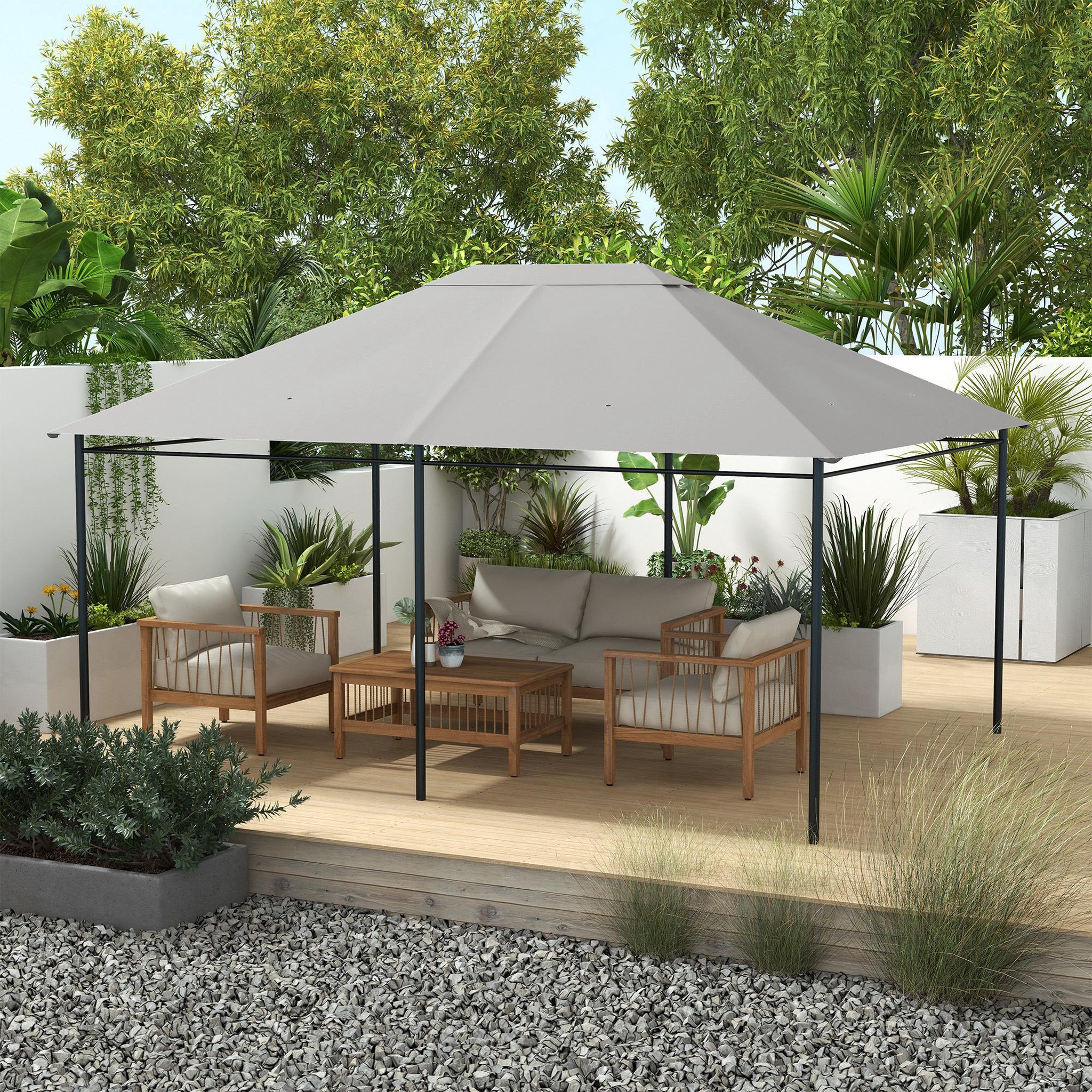 Voir la diapositive 2 : OUTSUNNY Toile de remplacement tonnelle 3 x 4 m tissu haute densité gris clair