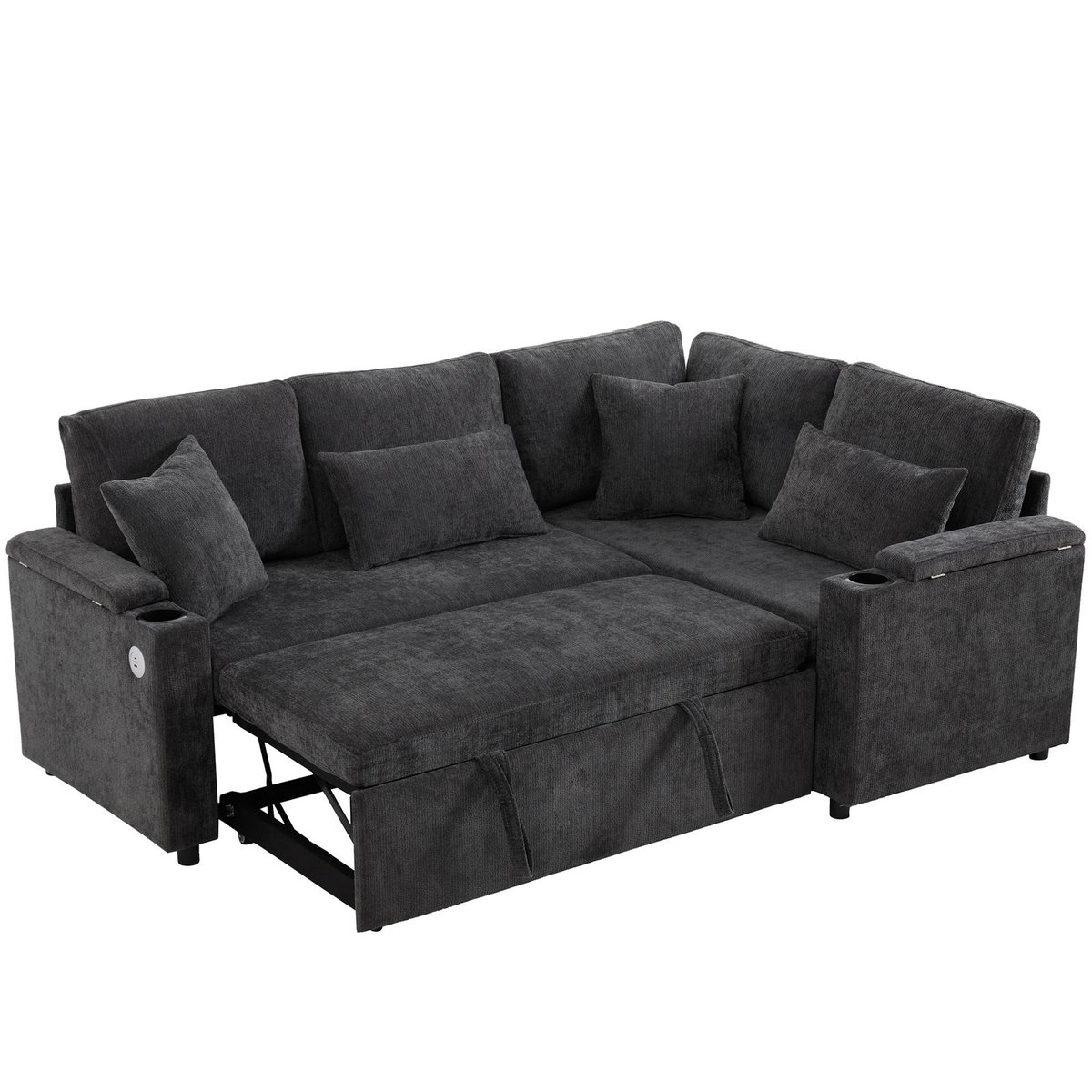 MERAX Canapé d'angle droit convertible 4 places tissu coffre de rangement