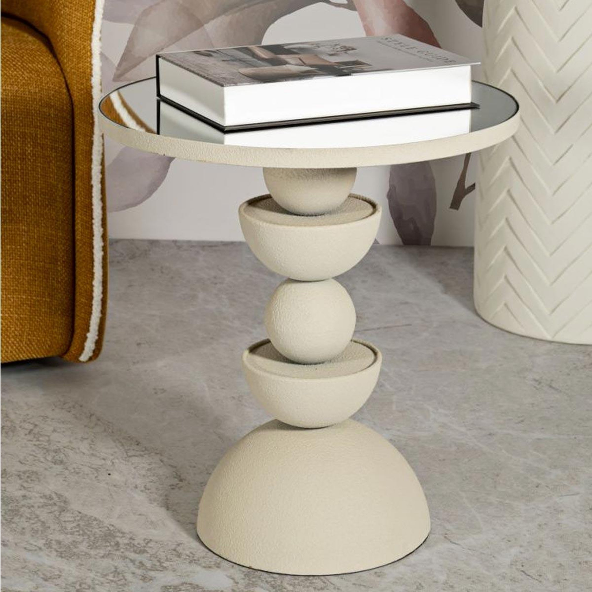 Voir la diapositive 6 : Paris Prix Table d'Appoint Miroir  Dune  42cm Crème