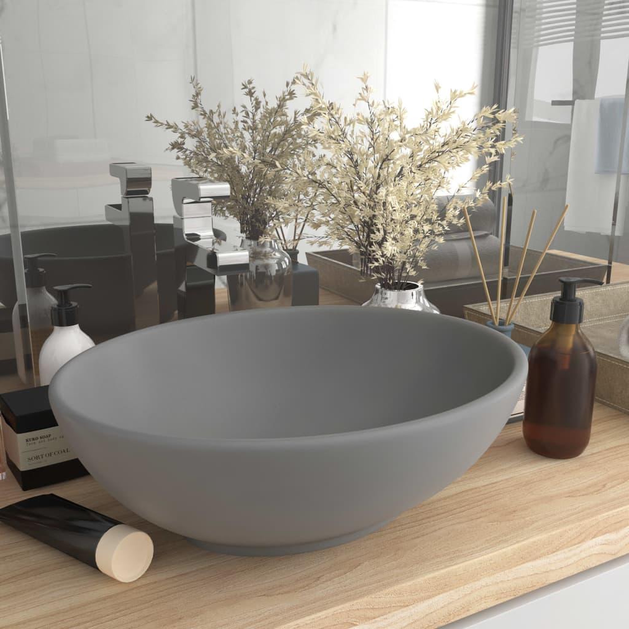 Voir la diapositive 1 : VIDAXL Lavabo ovale de luxe Gris clair mat 40x33 cm Ceramique