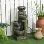 OUTSUNNY Fontaine de jardin cascade 4 pots débit réglable pompe à eau submersible incluse résine noir bronze vieilli