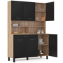 Voir la diapositive 4 : ID MARKET Buffet de cuisine 120 CM CINA 6 portes + tiroir façon hêtre et noir