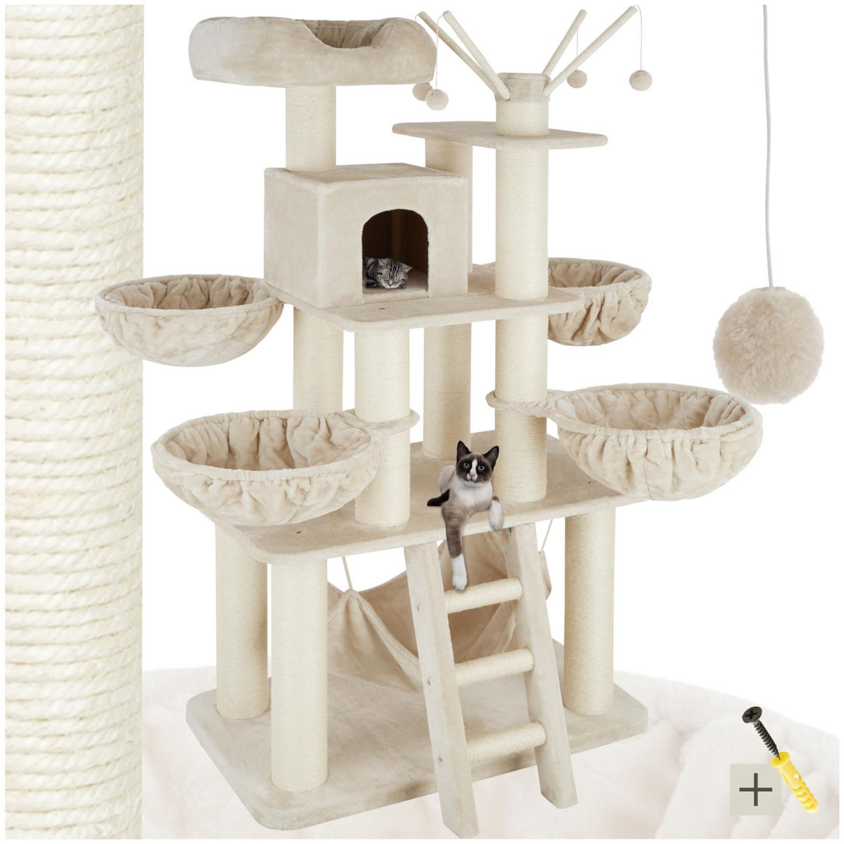 tectake Arbre à chat 195 cm avec griffoir et plateforme d'escalade beige/blanc