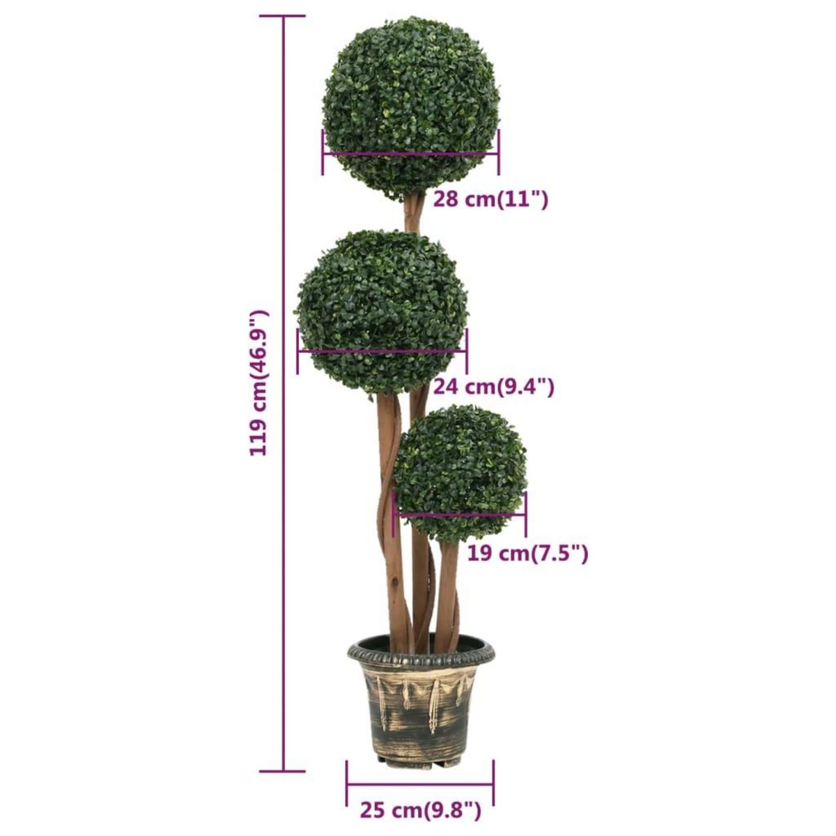 VIDAXL Plante de buis artificiel avec pot Forme de boule Vert 119 cm