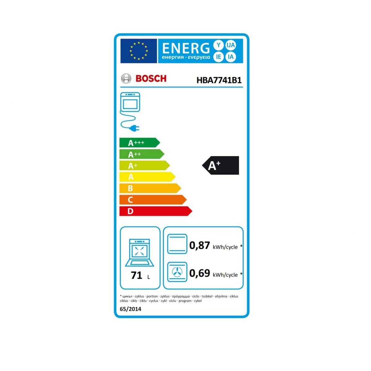 BOSCH Four intégrable 71l 60cm a+ pyrolyse noir - HBA7741B1