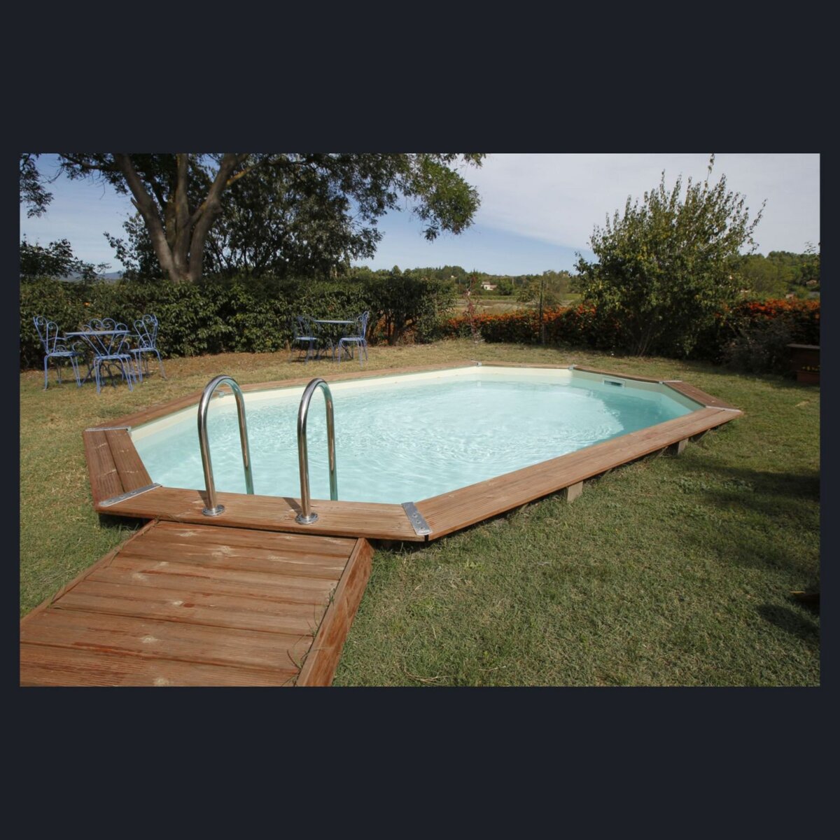 Ubbink Piscine hors sol  en bois octogonale liner beige 3,55 x 4,90-H,130 m AZURA