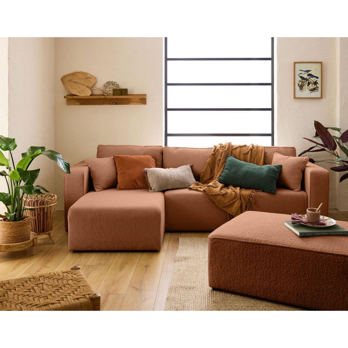 BEST MOBILIER Topaze - canapé d'angle réversible - 4 places - convertible avec coffre - en tissu bouclette