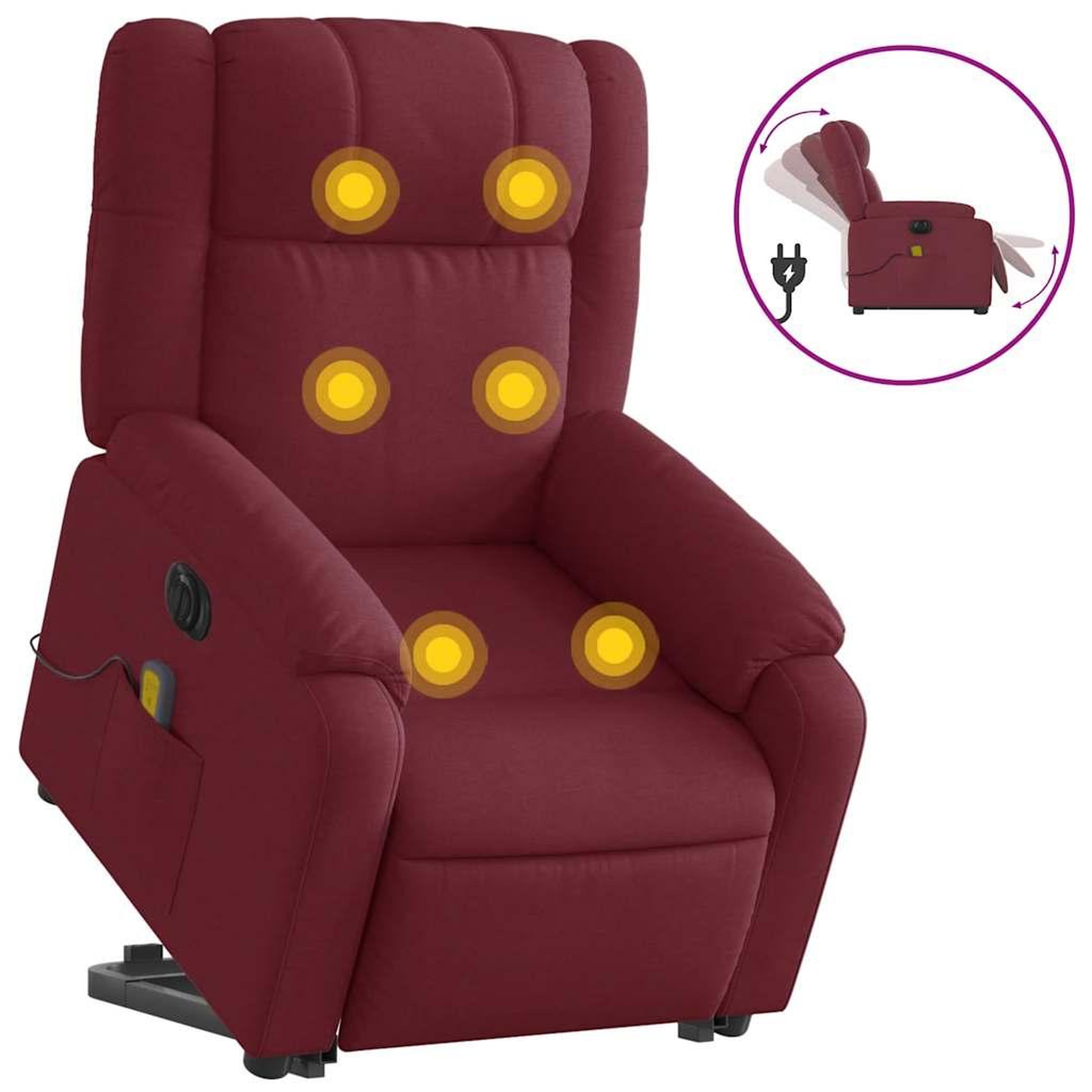 Voir la diapositive 2 : VIDAXL Fauteuil inclinable de massage electrique Rouge bordeaux Tissu