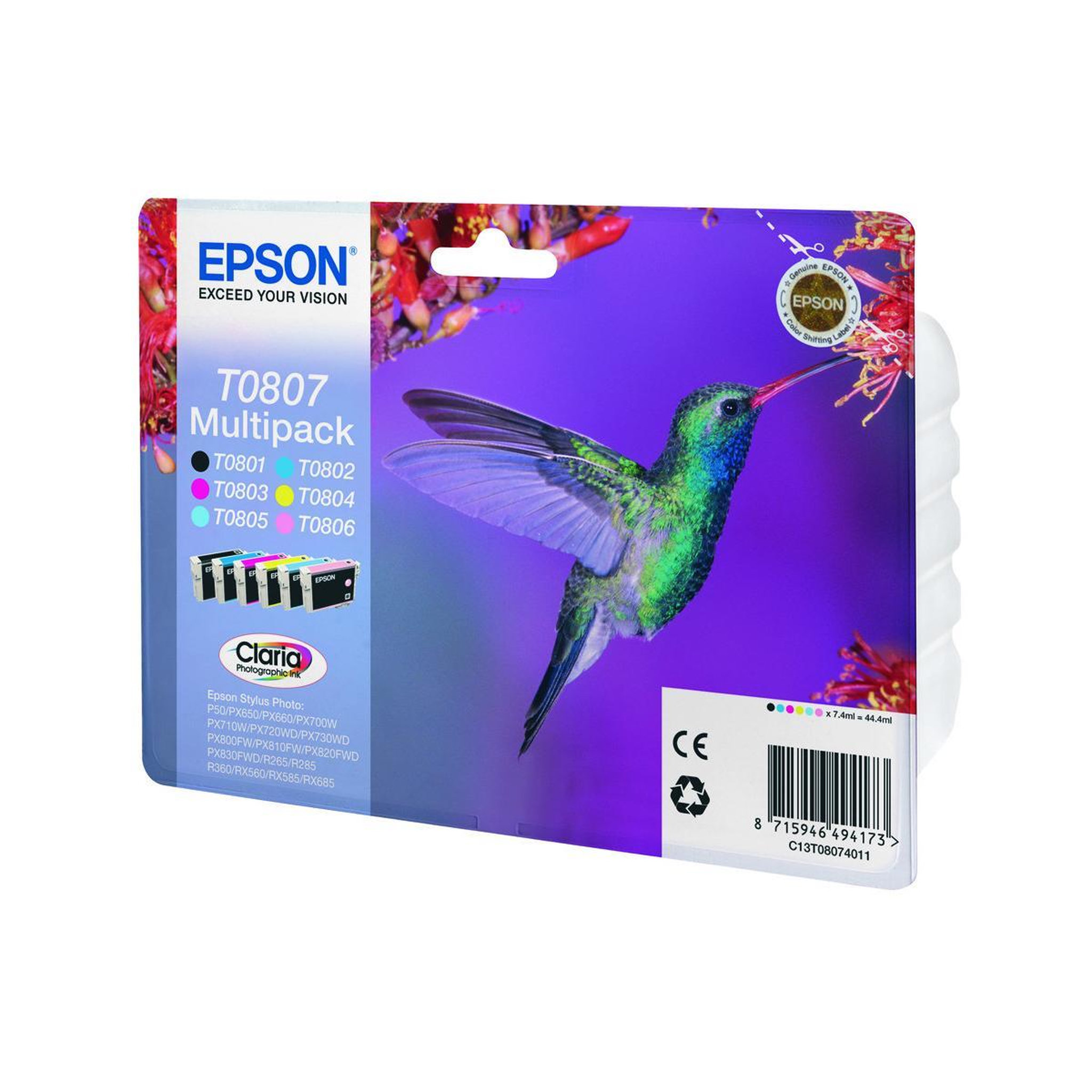 Voir la diapositive 3 : Epson Epson T0807 Colibri Cartouches dencre Multipack Couleur