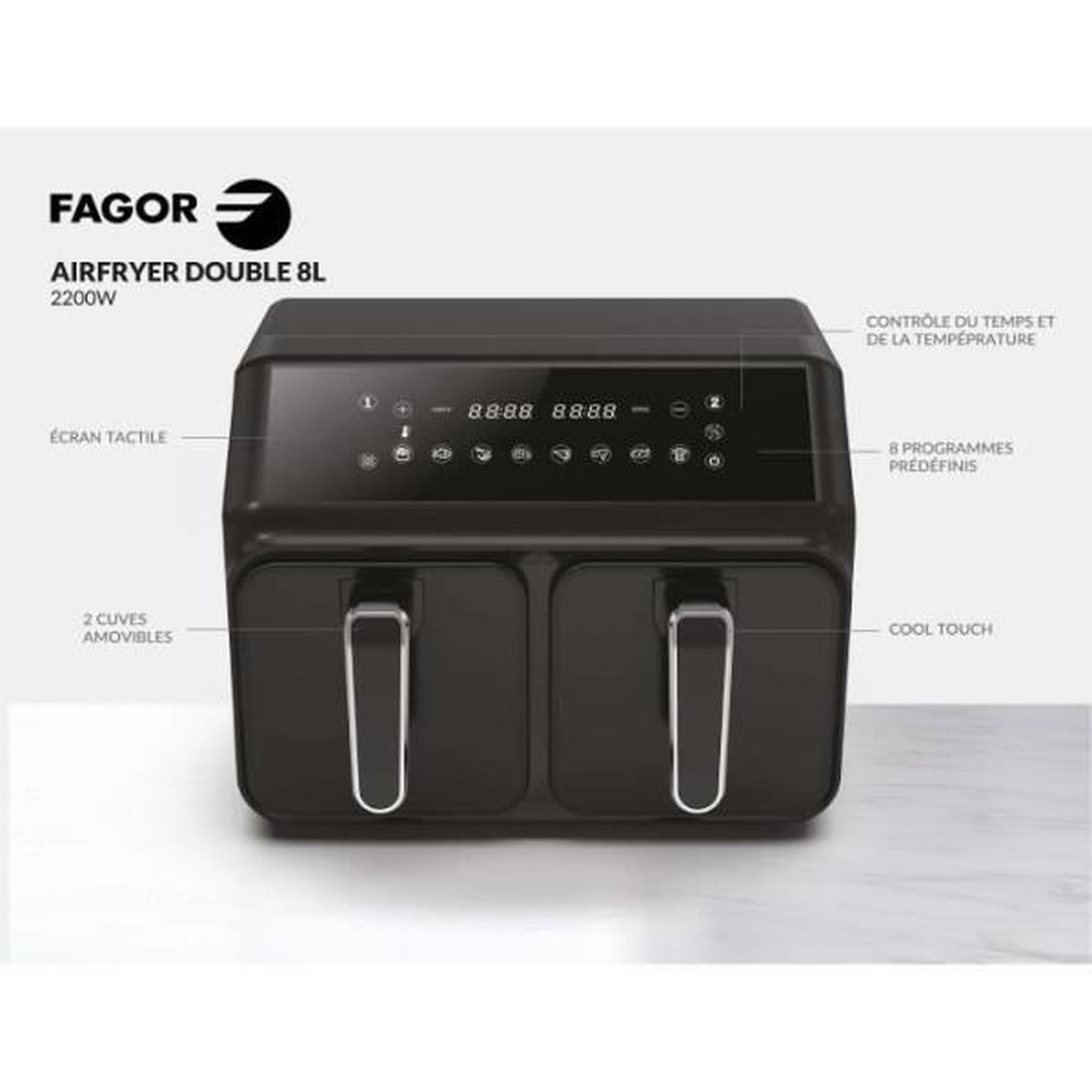 Voir la diapositive 5 : FAGOR Friteuse Fagor FG2X4L 8L sans huile