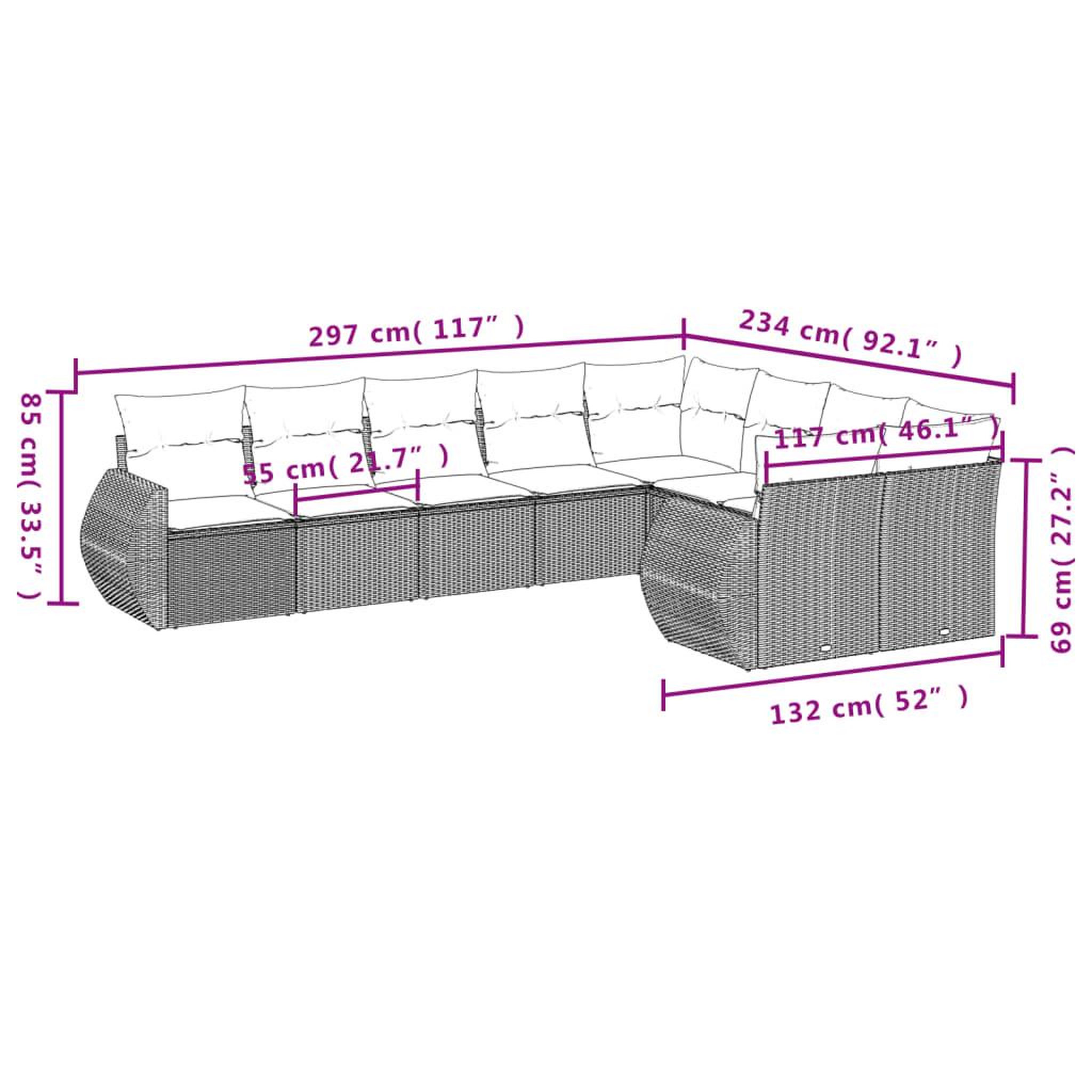 Voir la diapositive 6 : VIDAXL Salon de jardin avec coussins 9 pcs beige resine tressee
