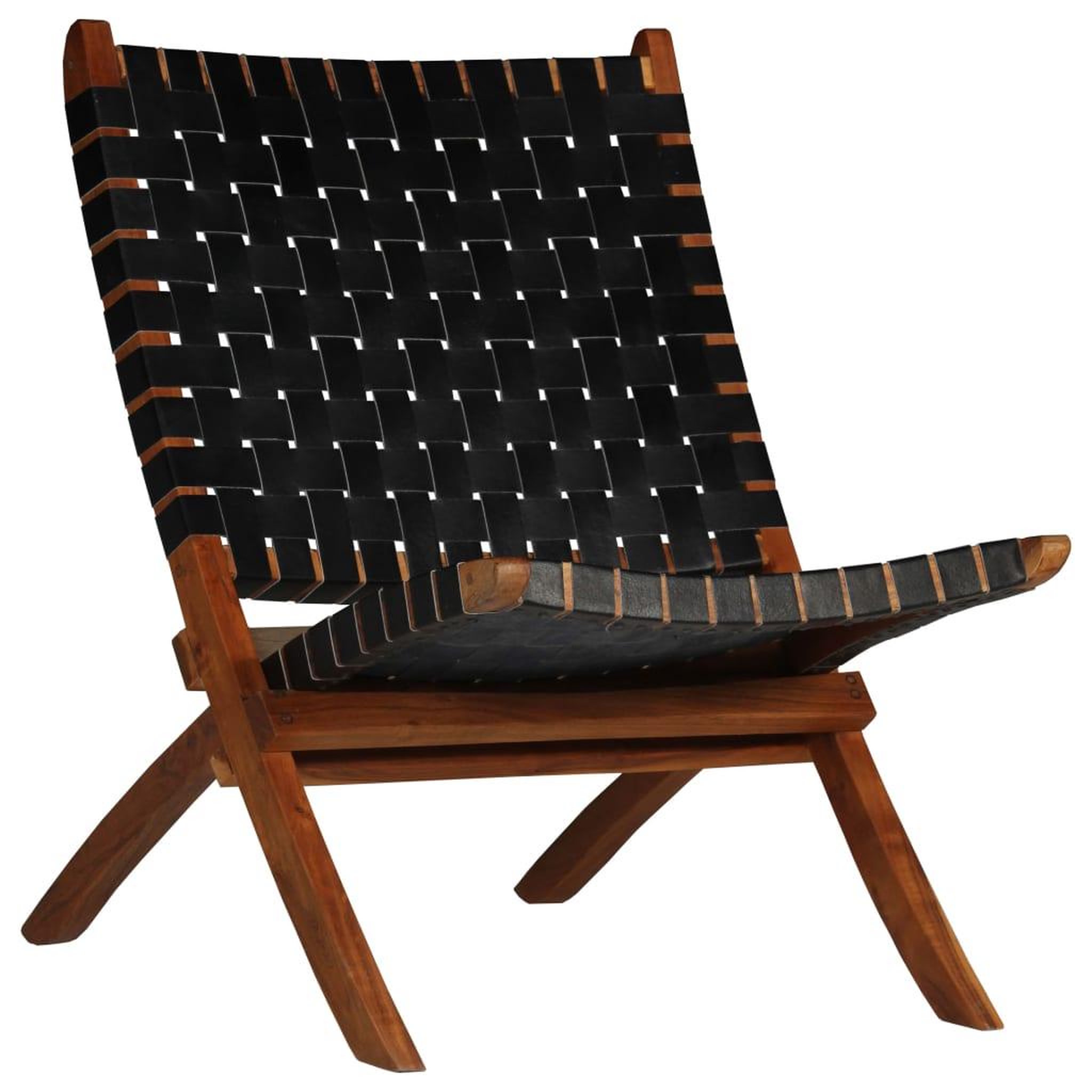 Voir la diapositive 1 : VIDAXL Chaise pliable bandes croisees noir cuir veritable