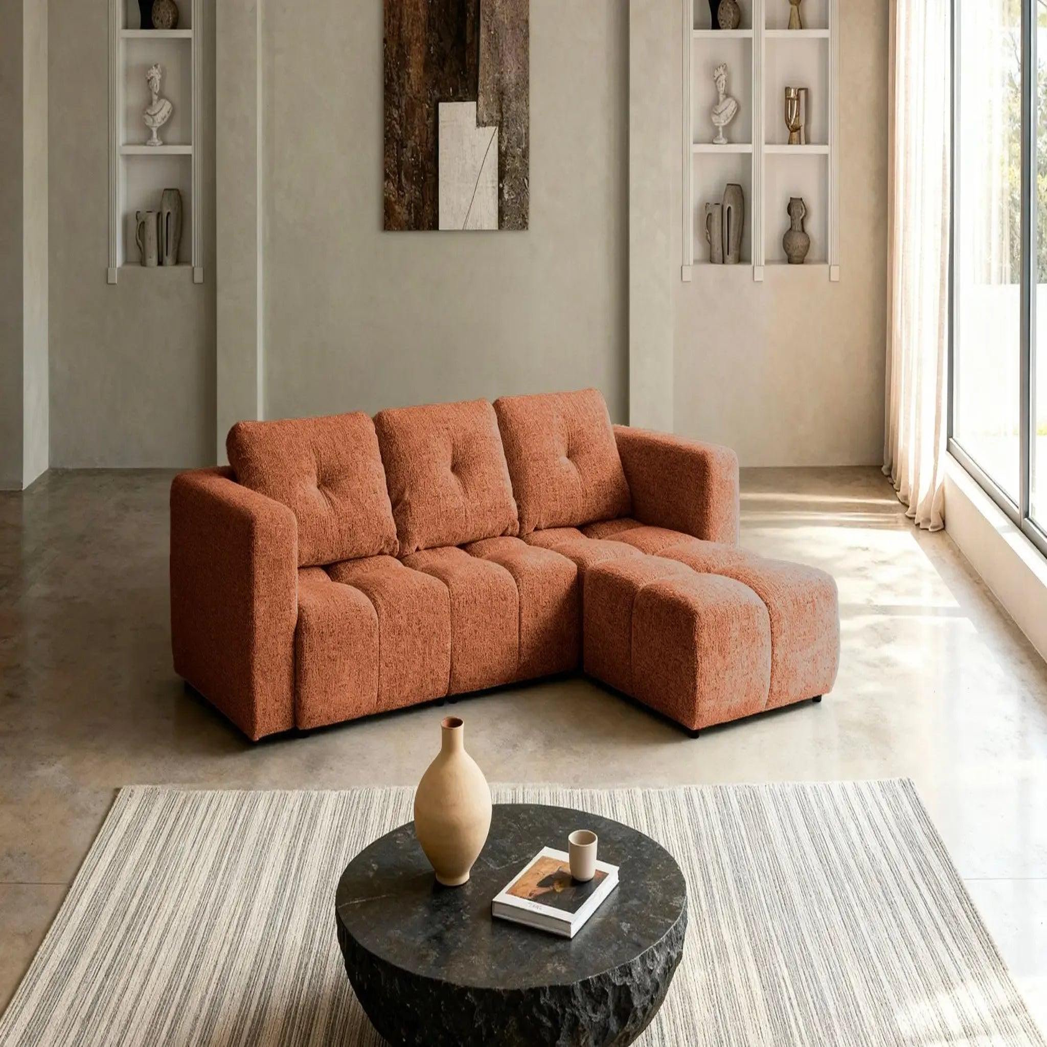 Voir la diapositive 6 : CASANOVA PARIS Romy 4 places - canapé d'angle convertible tissu chenille 4 places