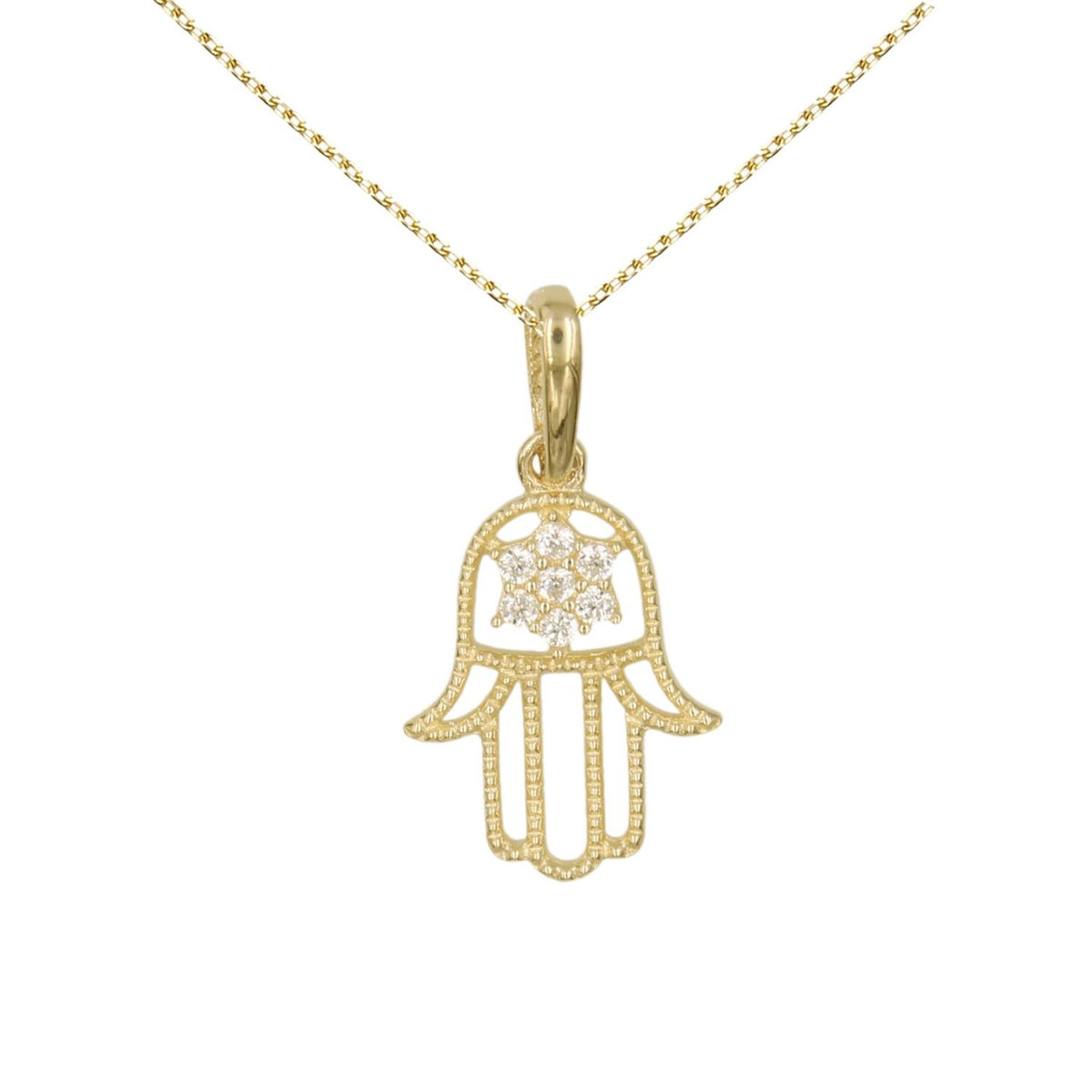 L'ATELIER D'AZUR Collier - Pendentif Or et Zirconiums - Main de Fatma - Femme ou Enfant