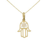 L'ATELIER D'AZUR Collier - Pendentif Or et Zirconiums - Main de Fatma - Femme ou Enfant