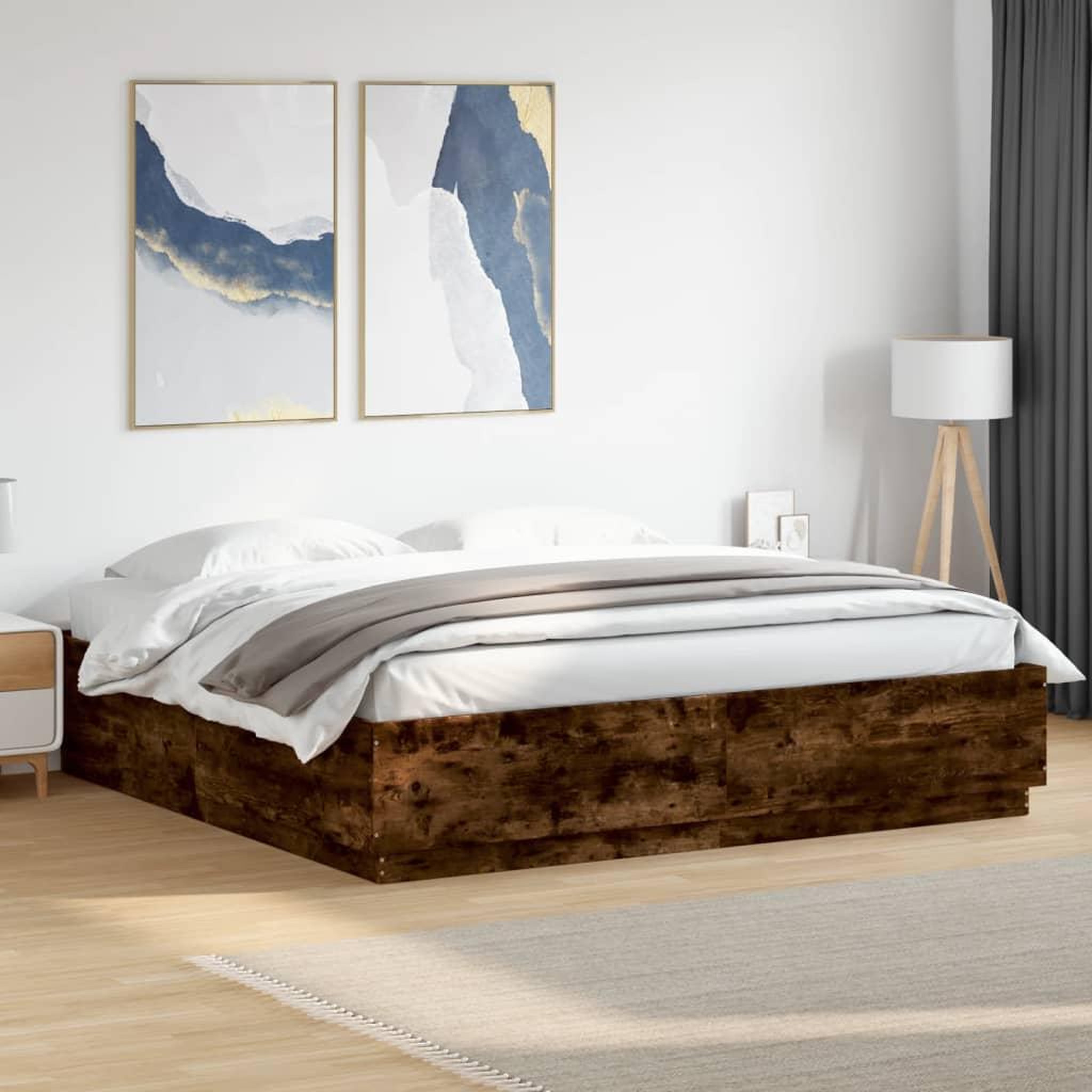 VIDAXL Cadre de lit avec LED sans matelas chene fume 200x200 cm