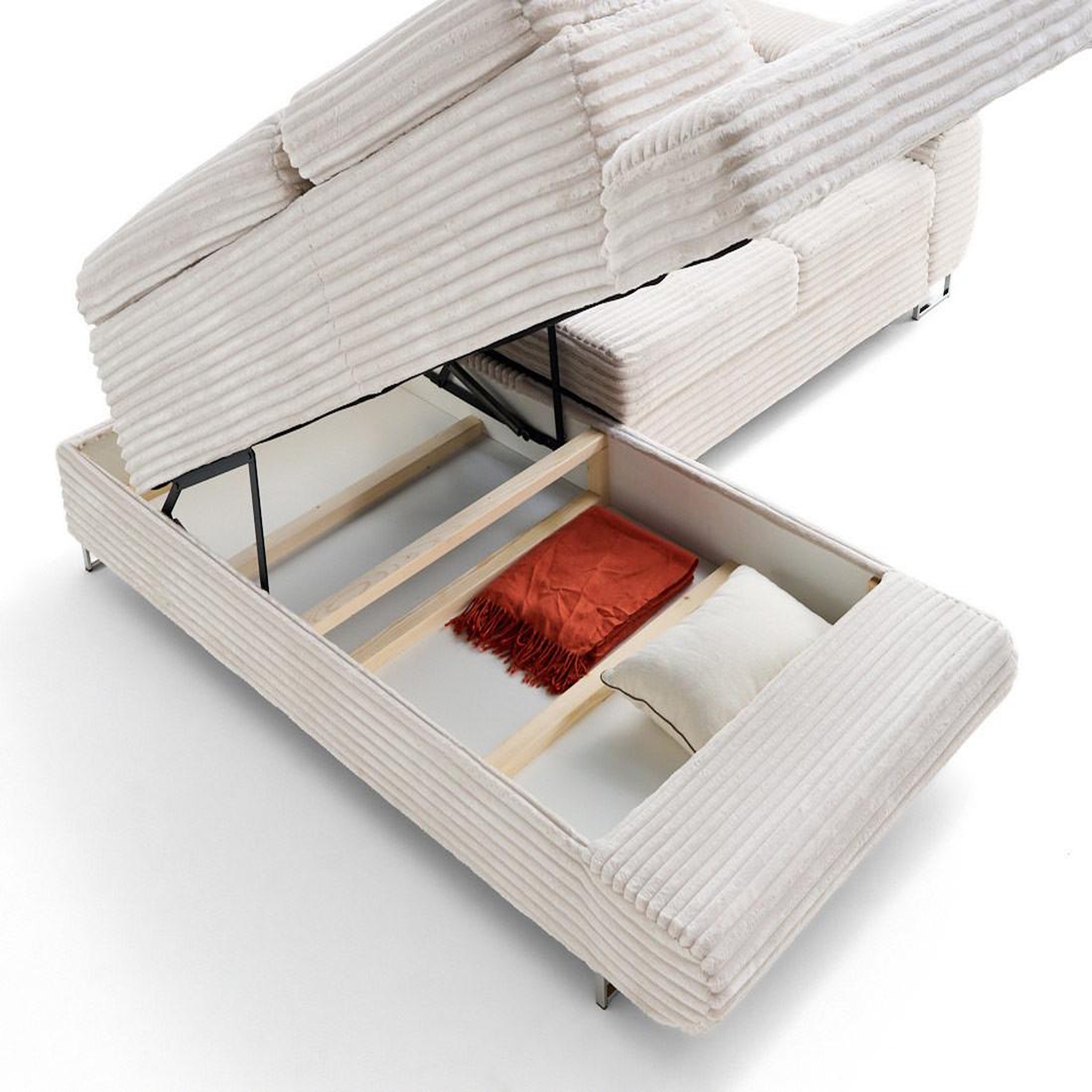 Voir la diapositive 6 : LISA DESIGN Zaria - canapé d'angle gauche 5 places convertible avec coffre et têtières en velours côtelé grosses côtes