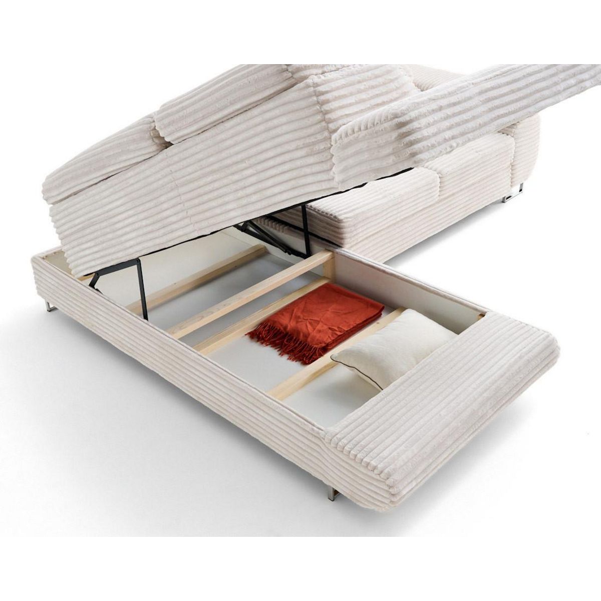 LISA DESIGN Zaria - canapé d'angle gauche 5 places convertible avec coffre et têtières en velours côtelé grosses côtes