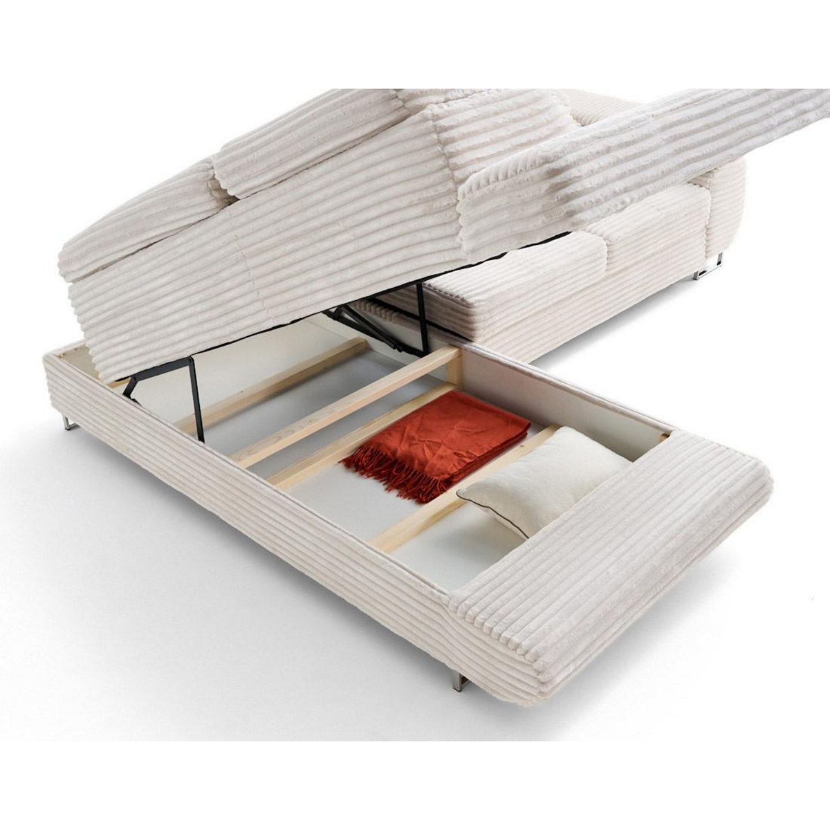 LISA DESIGN Zaria - canapé d'angle gauche 5 places convertible avec coffre et têtières en velours côtelé grosses côtes