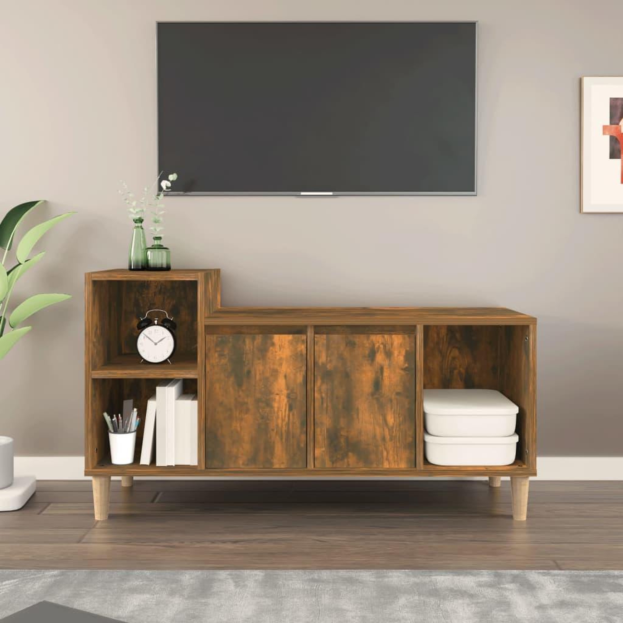 Voir la diapositive 1 : VIDAXL Meuble TV Chene fume 100x35x55 cm Bois d'ingenierie