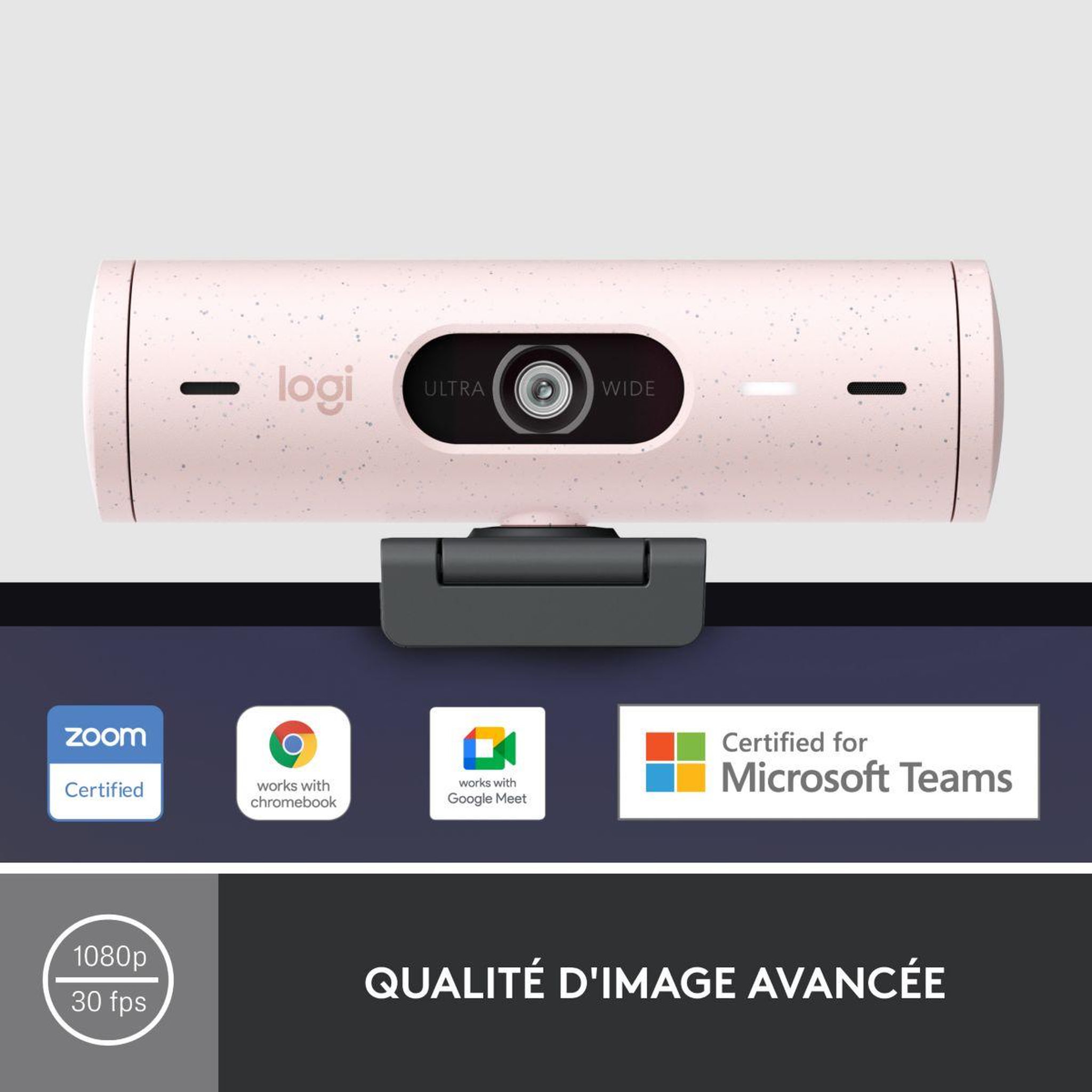 Voir la diapositive 2 : Logitech Webcam Brio 500 HD Rose