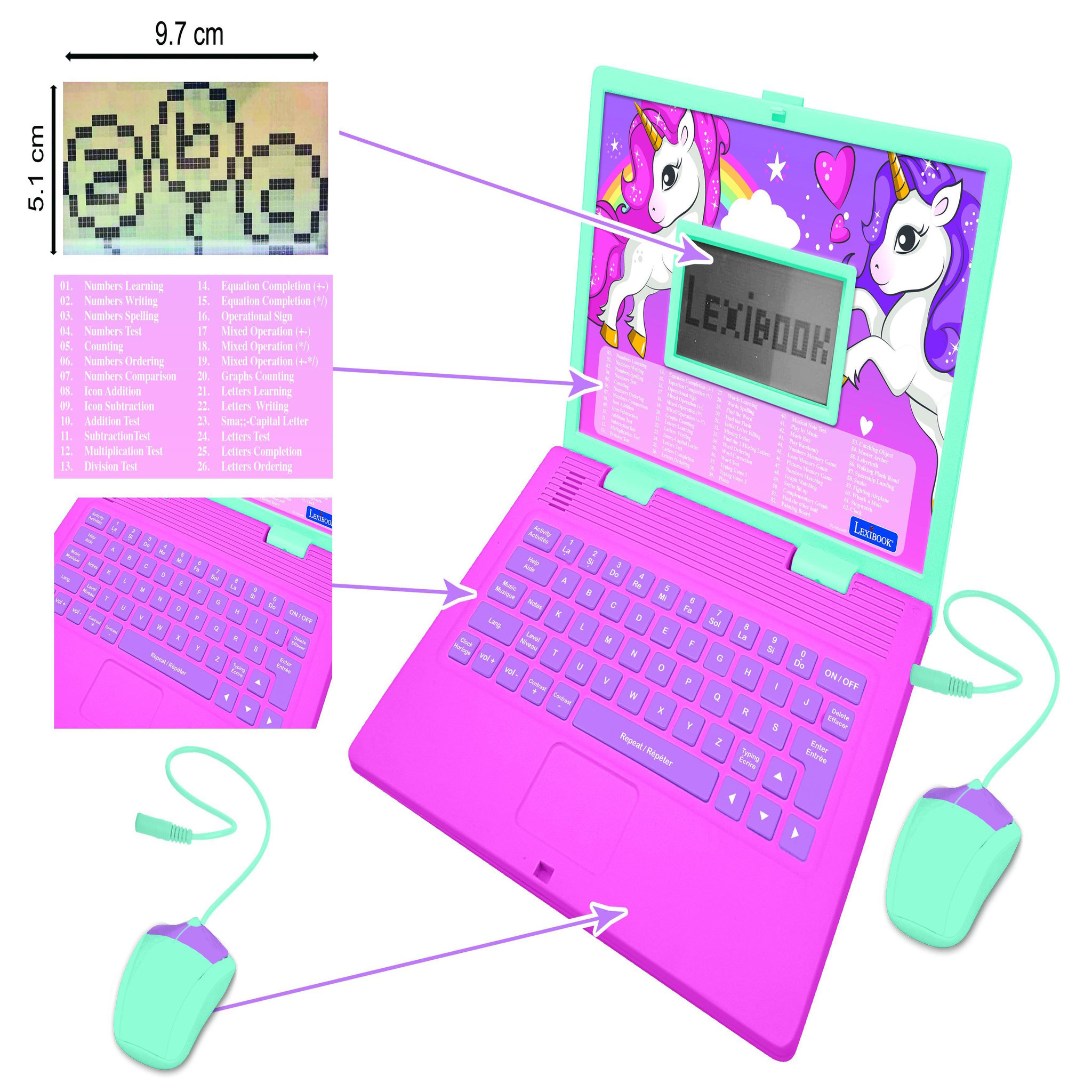 Voir la diapositive 5 : Lexibook Ordinateur éducatif bilingue avec 164 activités au design Licorne (EN/FR)