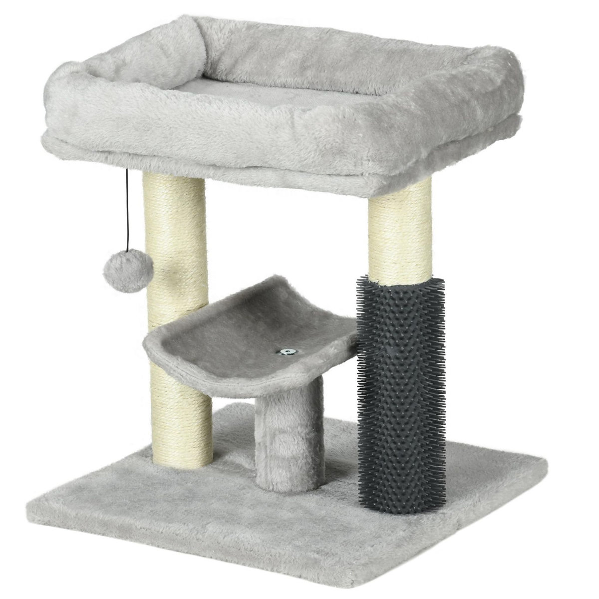 PAWHUT Arbre à chat griffoirs sisal naturel et massant plateforme panier jeu boule suspendue peluche gris