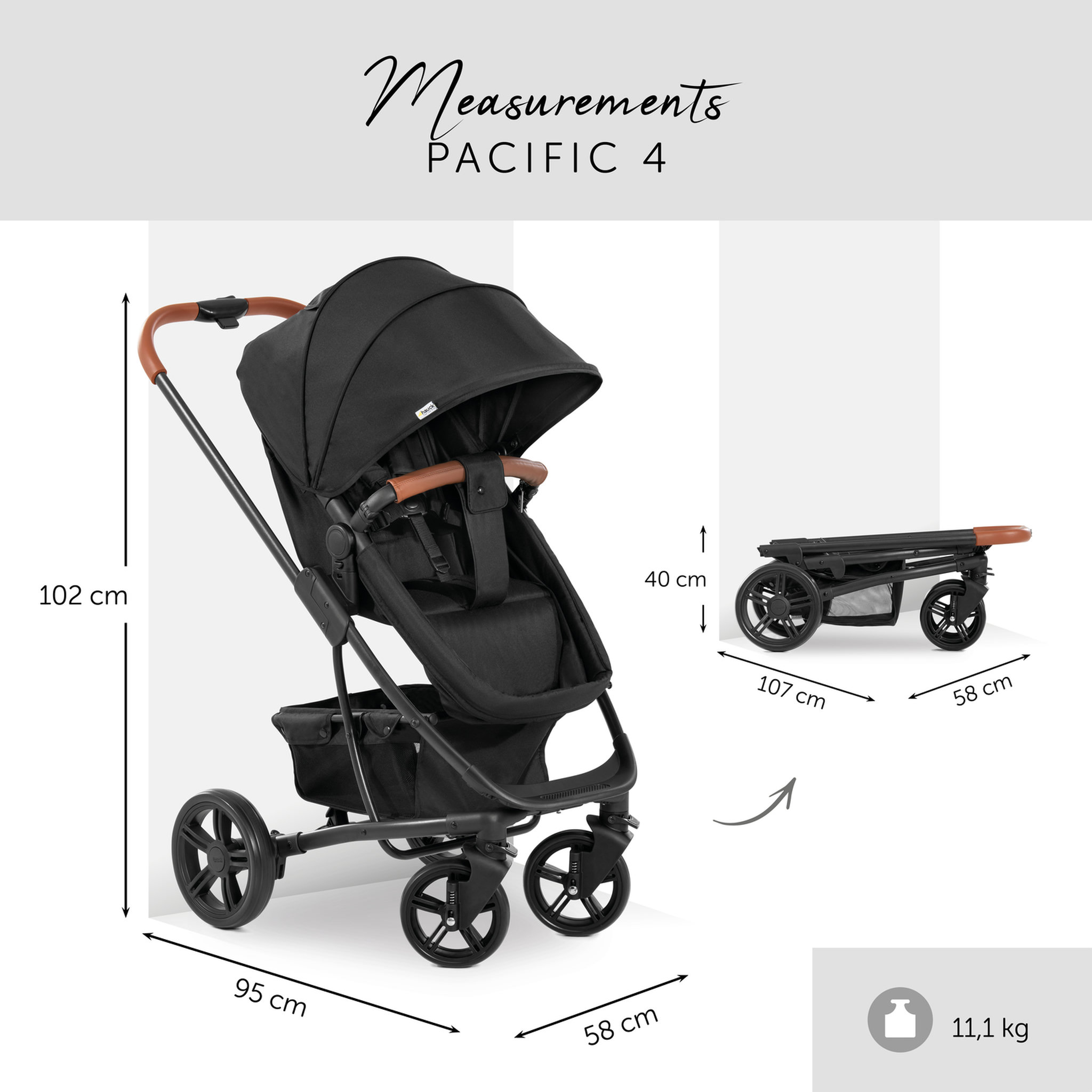 Voir la diapositive 4 : HAUCK Poussette combinée Pacific 4 Shop N Drive - Caviar
