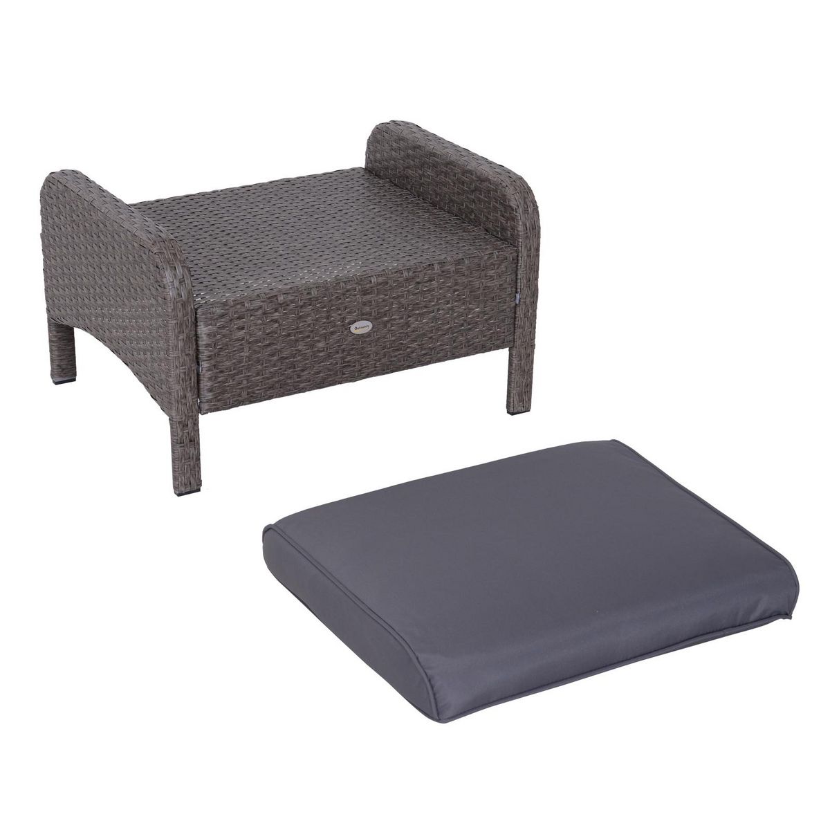 OUTSUNNY Outsunny Lot de 2 fauteuils de jardin grand confort repose-pied table basse résine tressée imitation rotin coussins gris