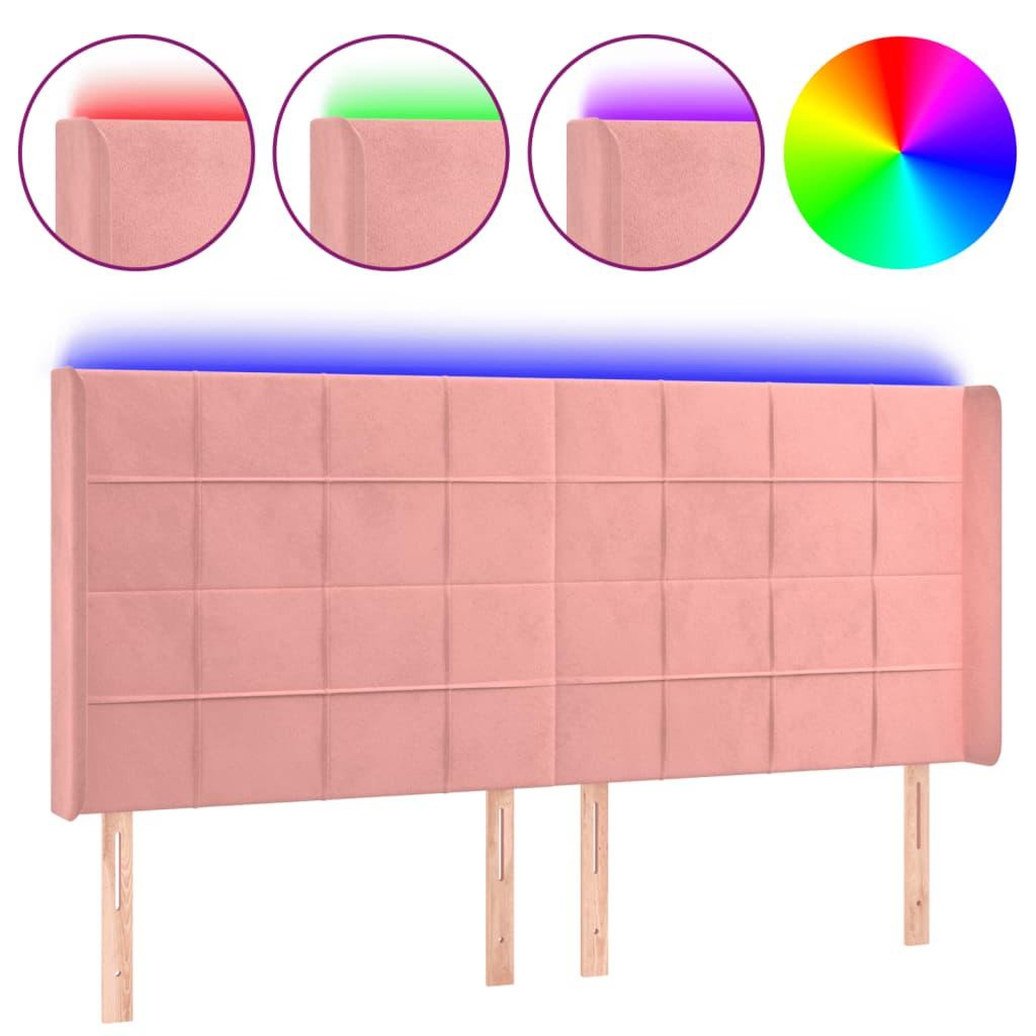 Voir la diapositive 2 : VIDAXL Tete de lit a LED Rose 203x16x118/128 cm Velours