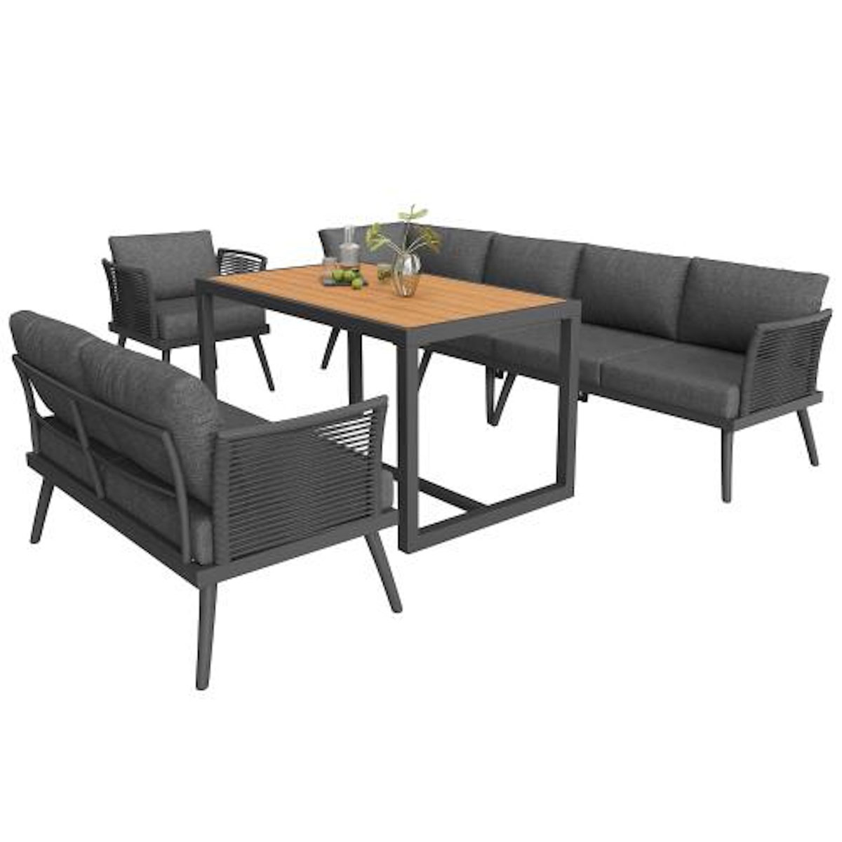 MERAX Salon de jardin repas 7 places en métal avec table, canapé d'angle et fauteuils