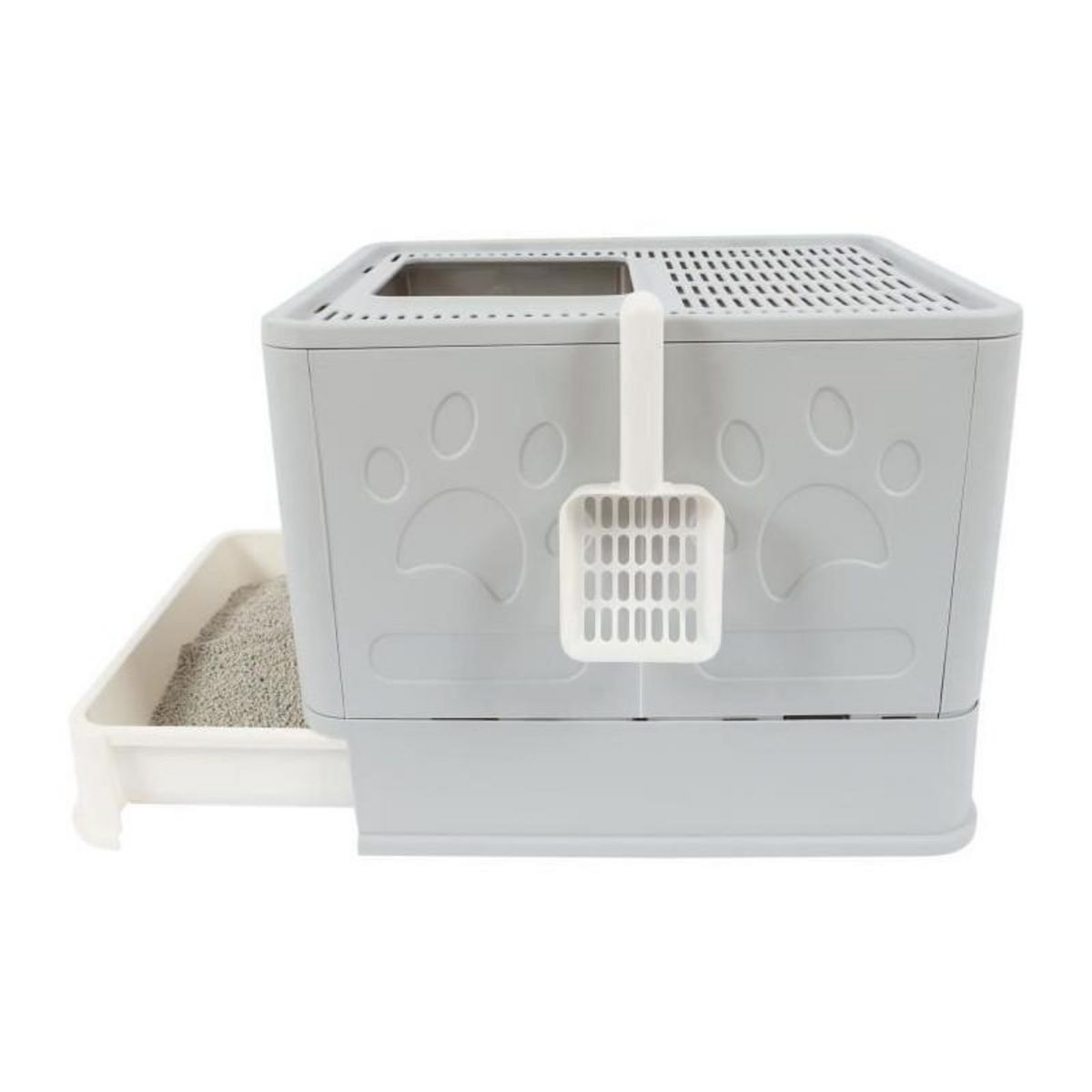 M PETS Maison de toilette - M PETS - SILE TOP - Gris - 51 x 41 x 12.5 cm - Pratique, démontable, tiroir coulissant, pelle incluse