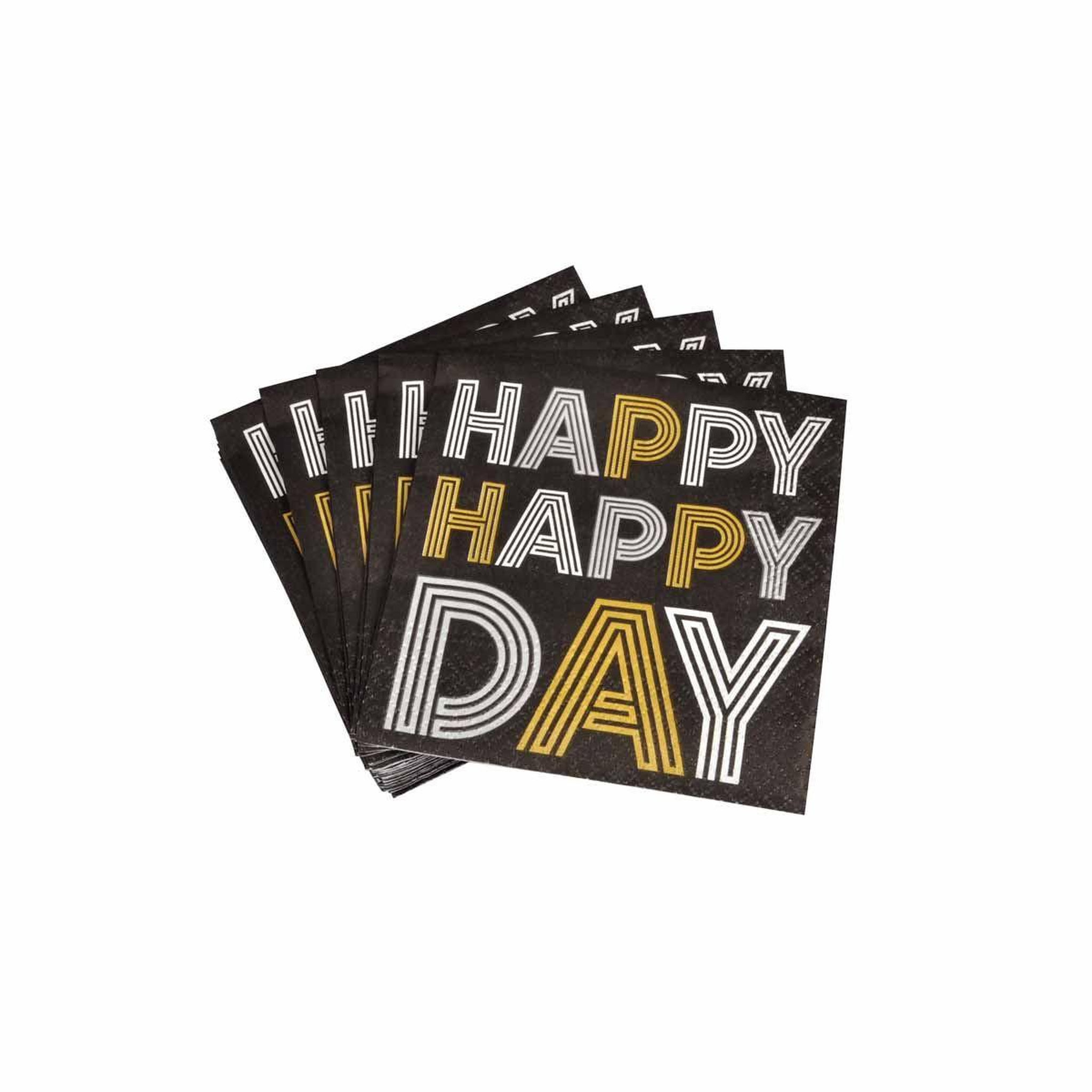 Voir la diapositive 2 : HOMEA Lot de 20 serviettes en papier  happy birthday  25x25cm noir