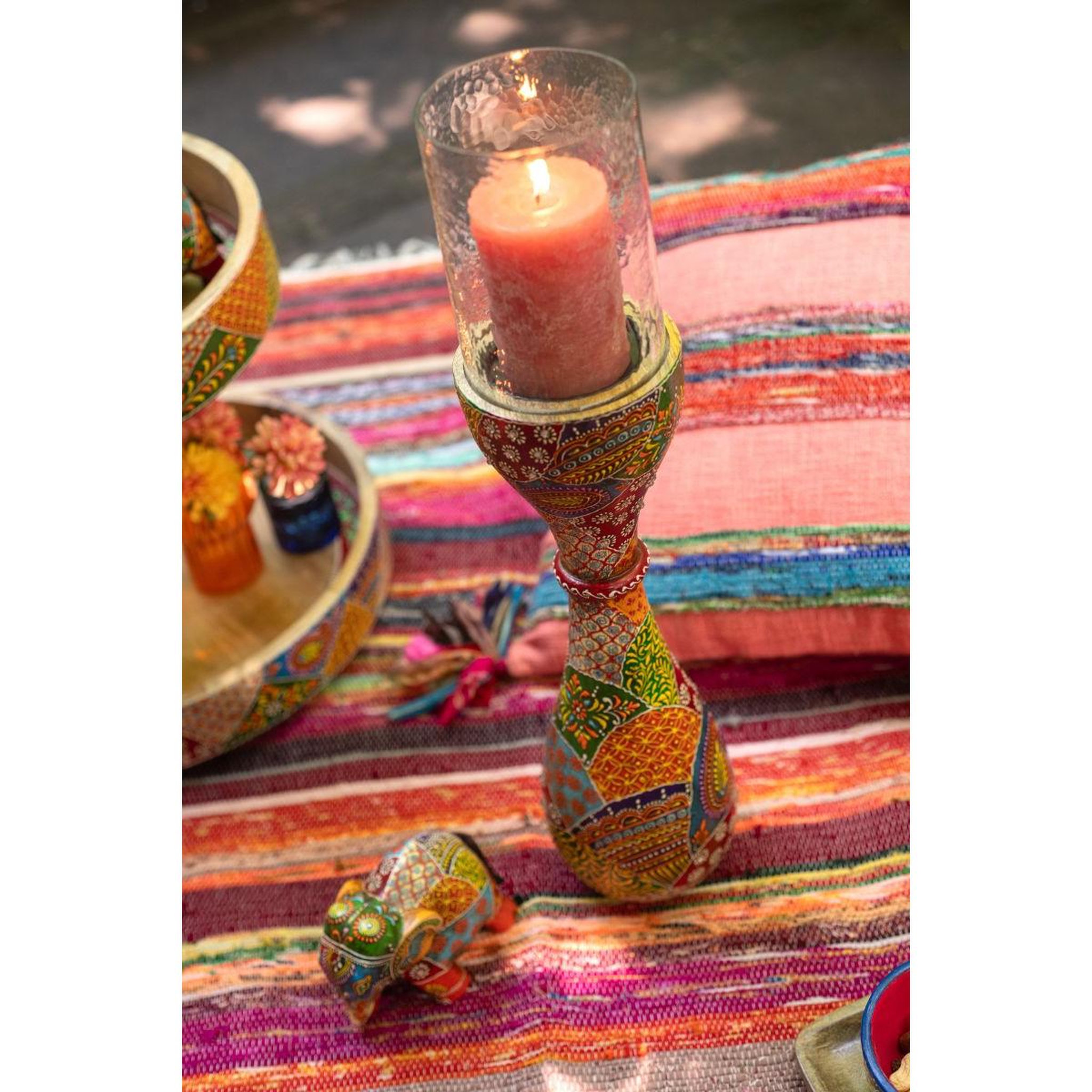 Voir la diapositive 4 : J-LINE Photophore Déco en Bois  Delhi  56cm Multicolore