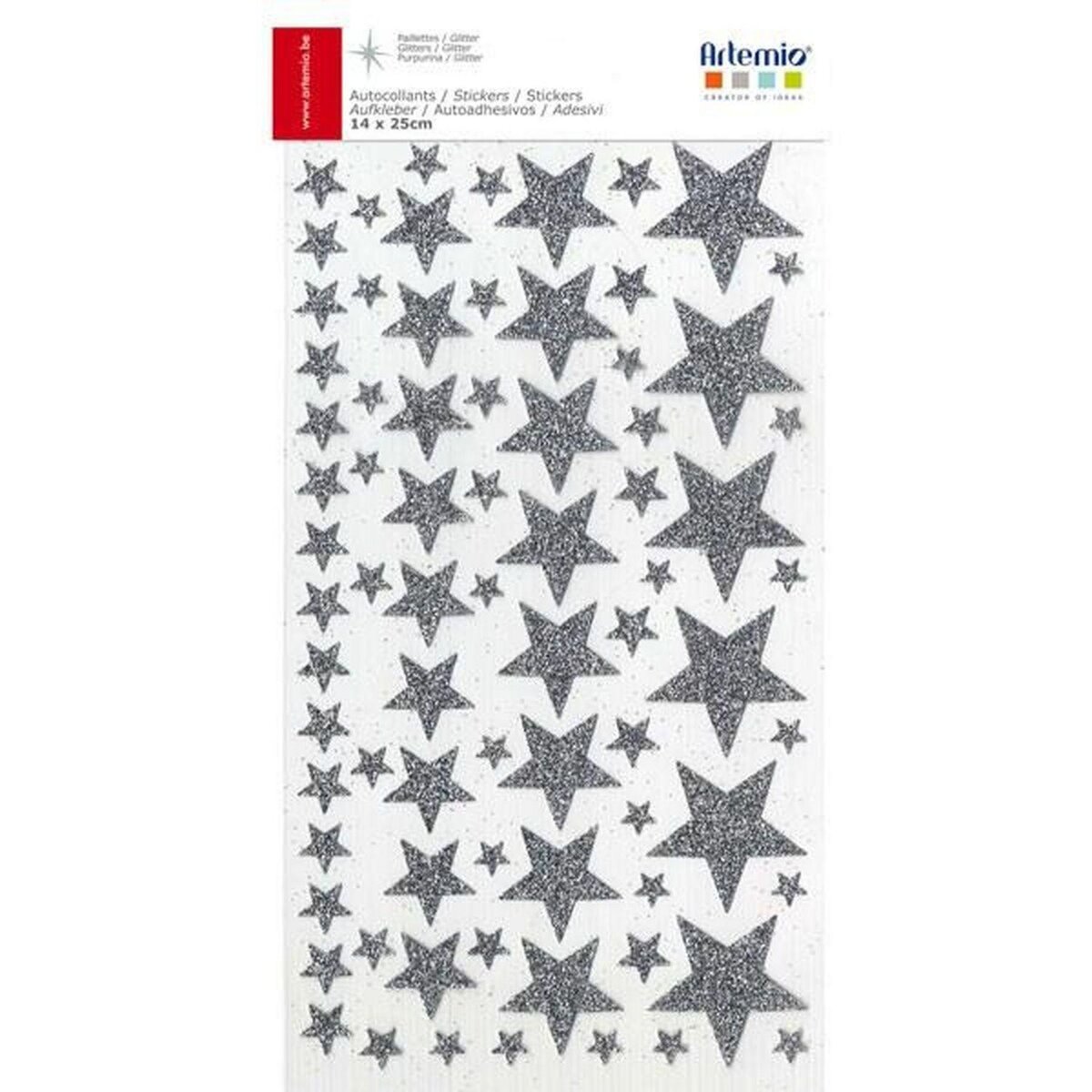 Artemio 225 stickers étoiles à paillettes argentées