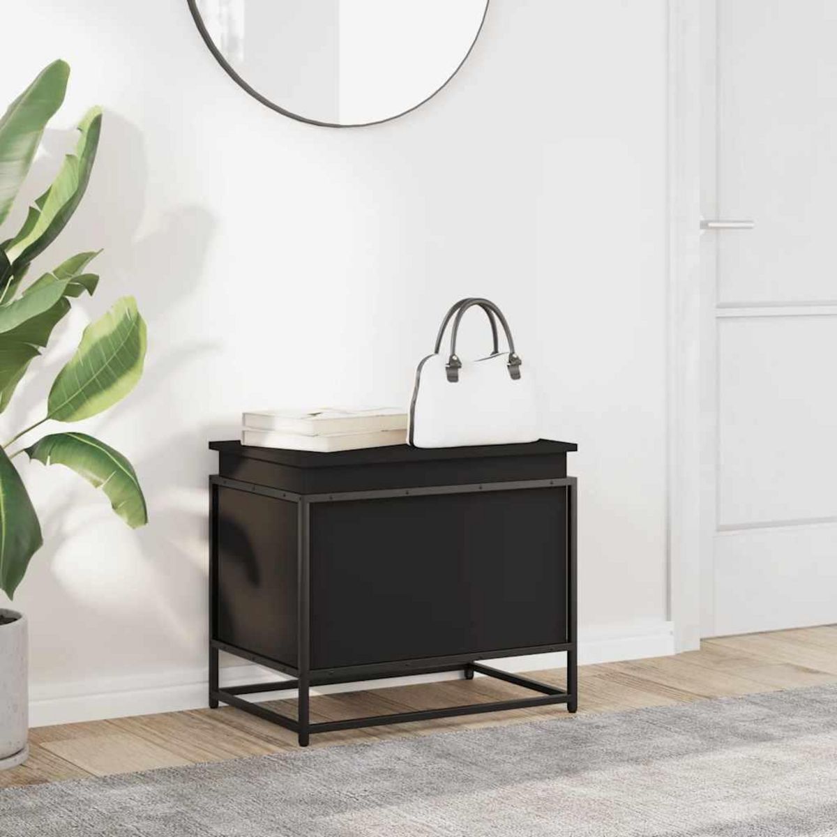 VIDAXL Boîte de rangement avec couvercle noir bois d'ingenierie