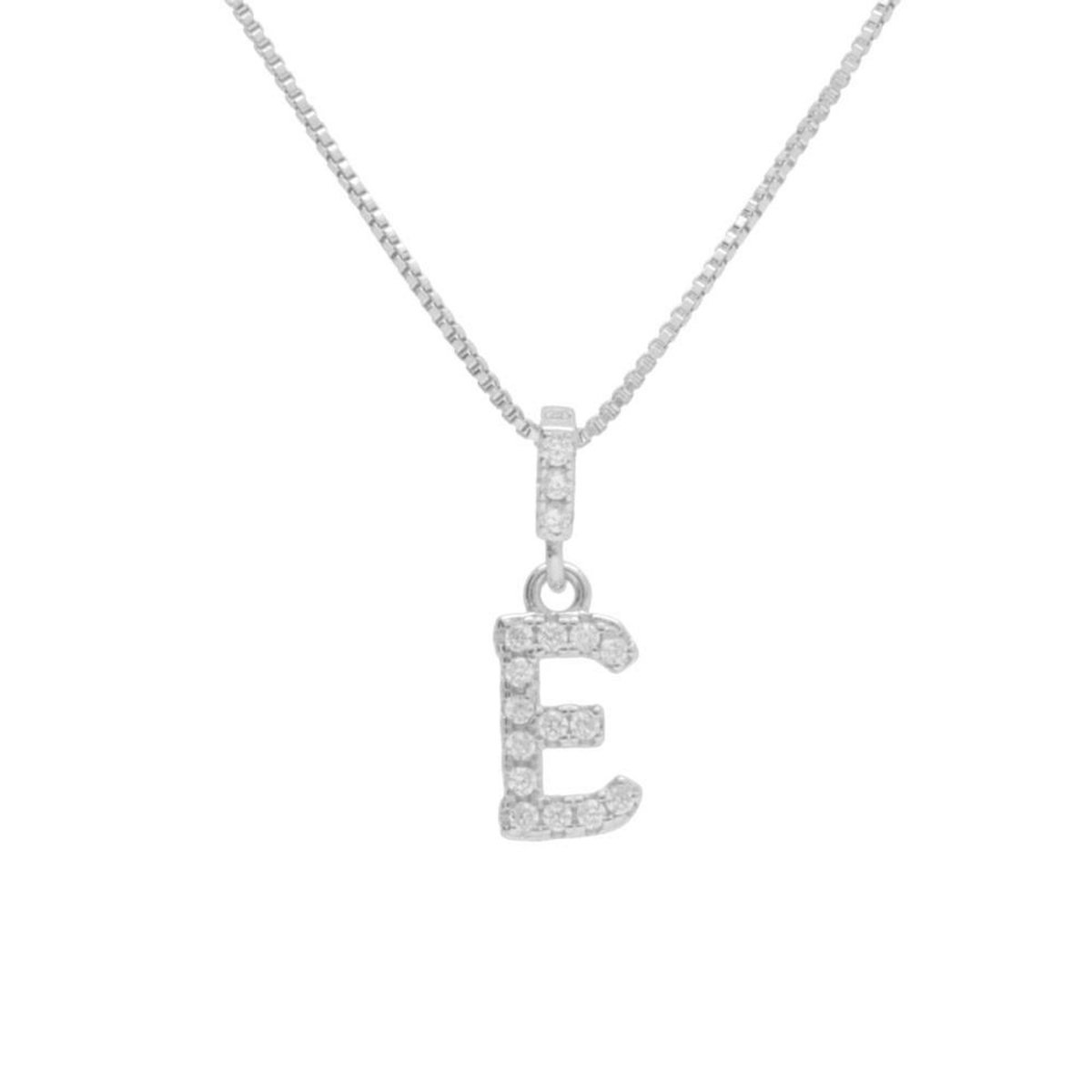 L'ATELIER D'AZUR Collier Argent 925/000 Rhodié - Initiale Lettre E Pavée de Zirconiums