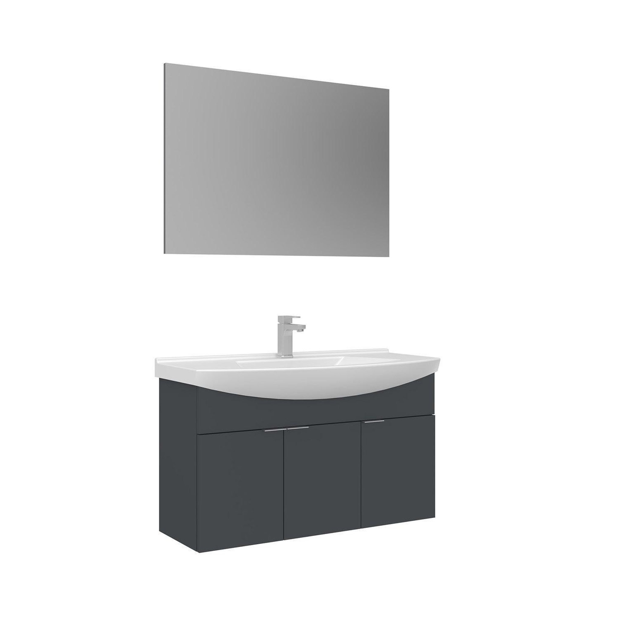 Habitat et Jardin Meuble avec simple vasque et miroir  Purus 100  - 100 x 50 x 58 cm - Matte Anthracite