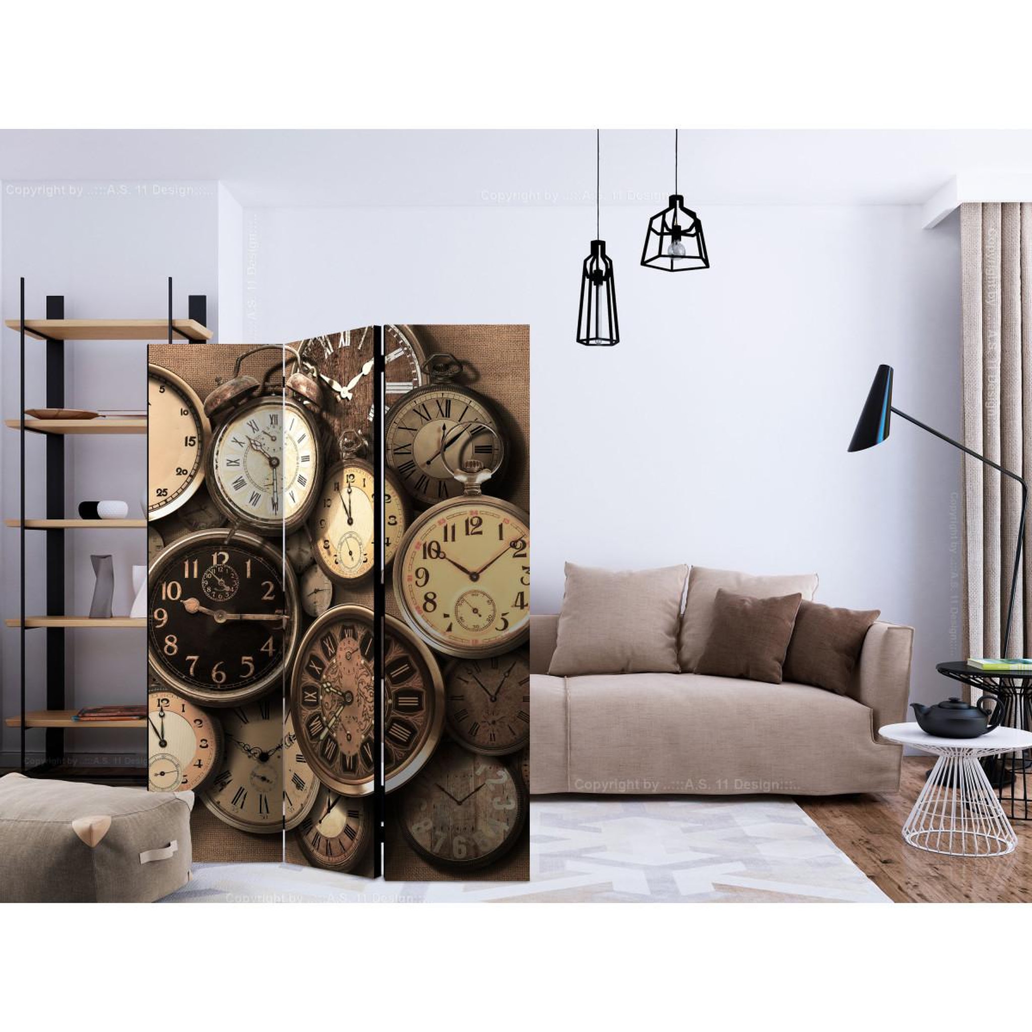 Voir la diapositive 2 : Paris Prix Paravent 3 volets  old clocks  135x172cm