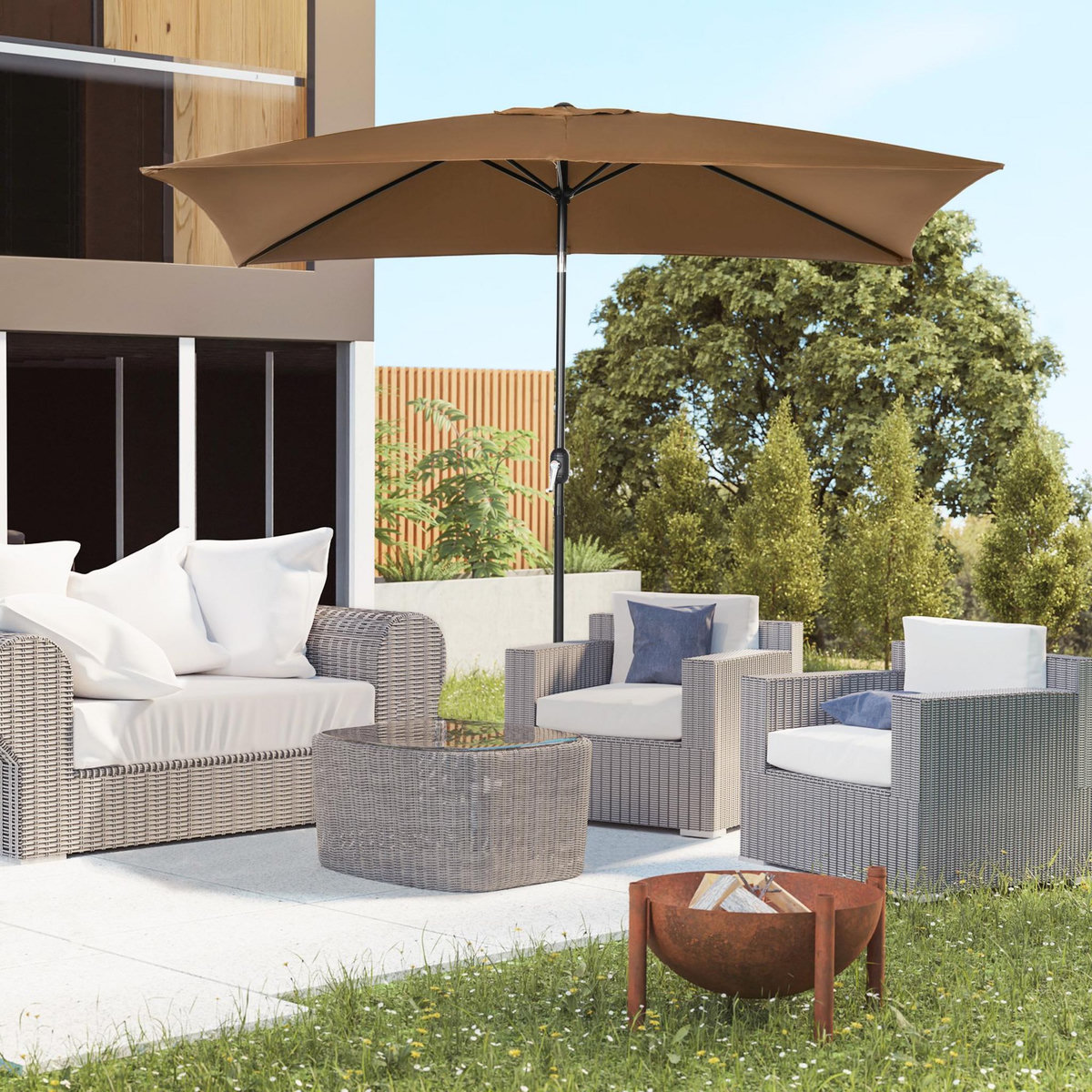 OUTSUNNY Parasol inclinable rectangulaire métal polyester haute densité 2,95L x 1,95l x 2,4H m chocolat