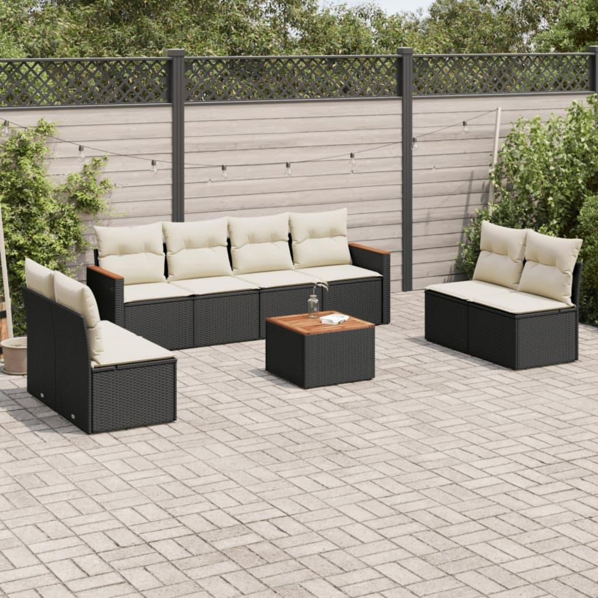 VIDAXL Salon de jardin 9 pcs avec coussins noir resine tressee