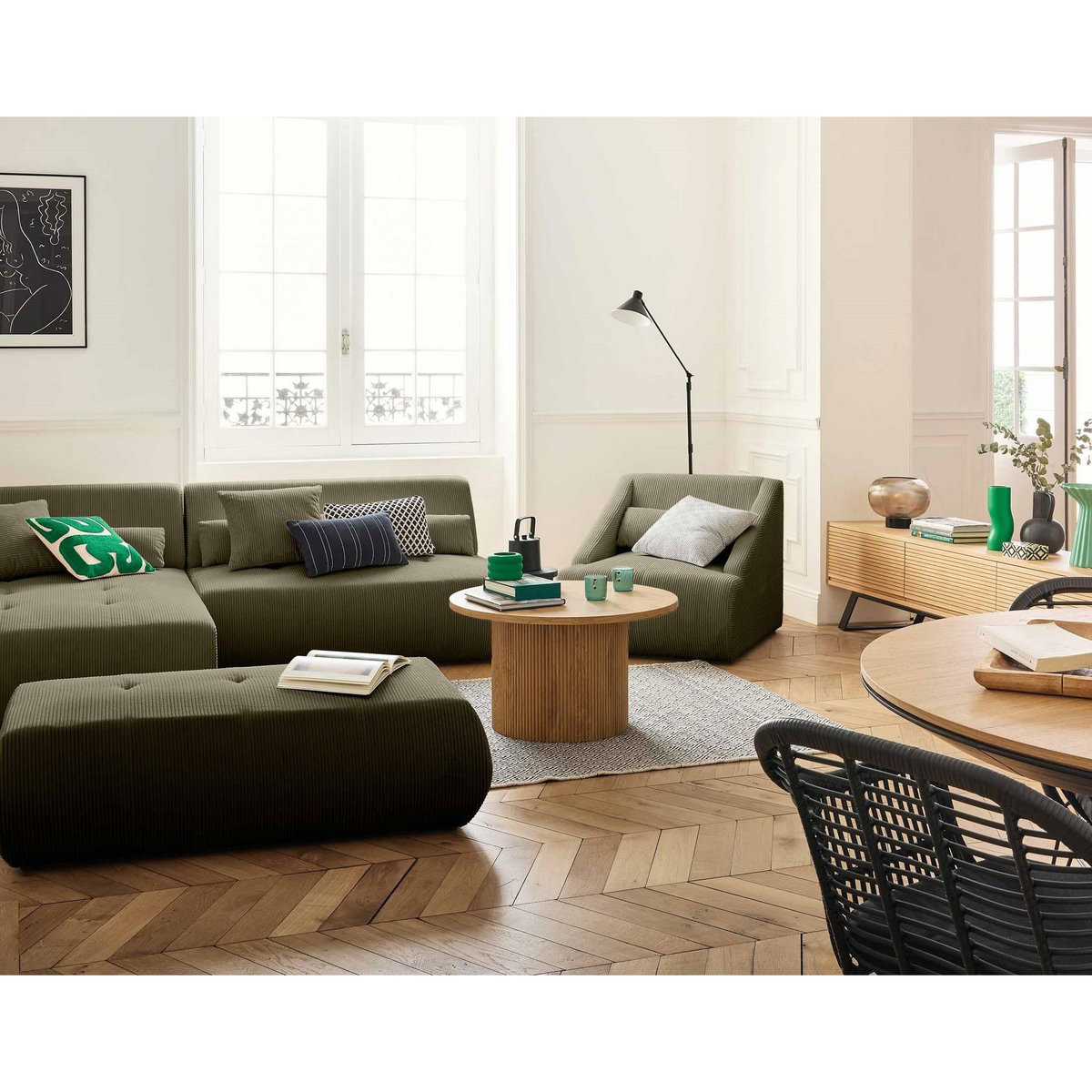 LISA DESIGN Onyx - canapé modulable d'angle gauche - 5 places - en velours côtelé