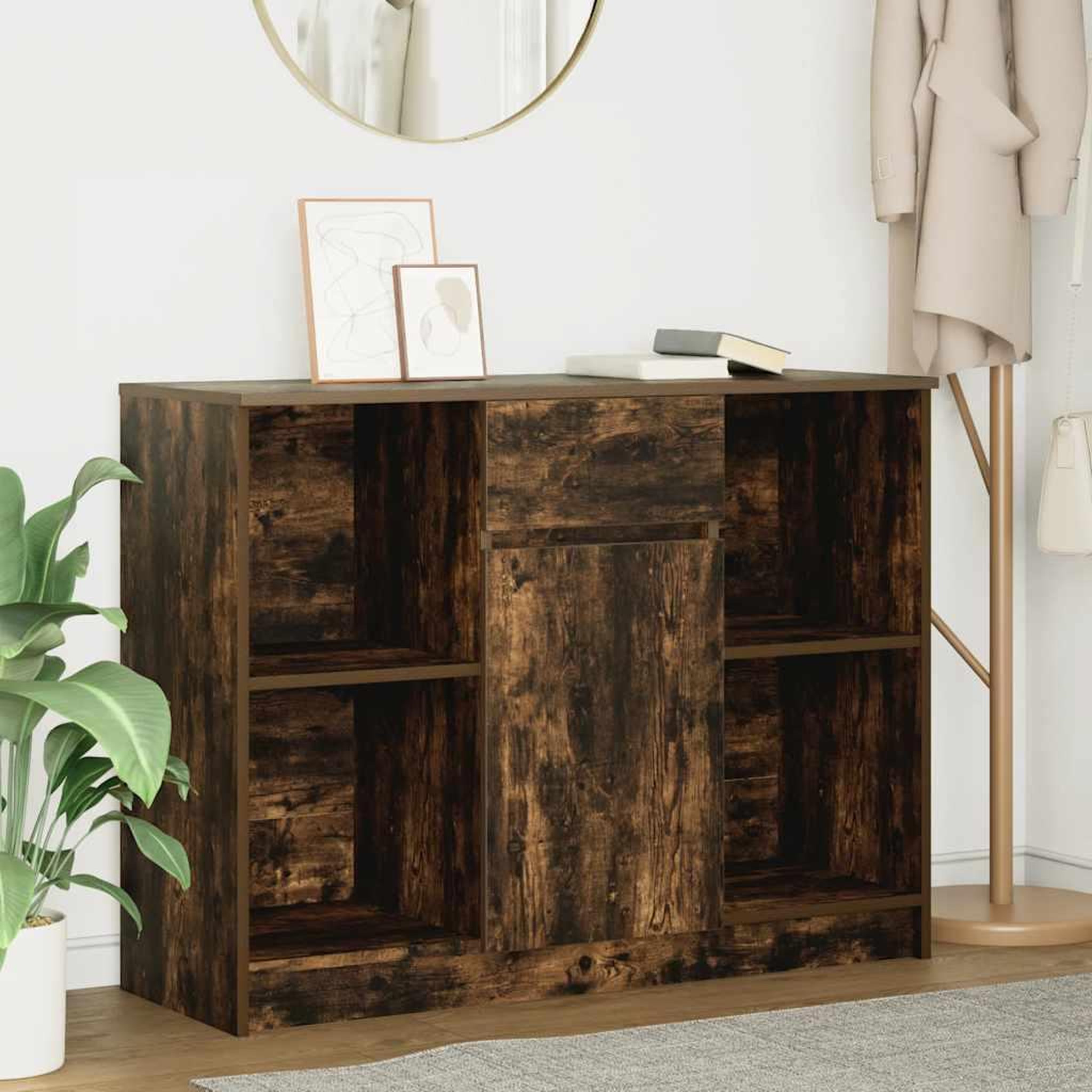 VIDAXL Buffet avec tiroir chene fume 101x35x76 cm bois d'ingenierie