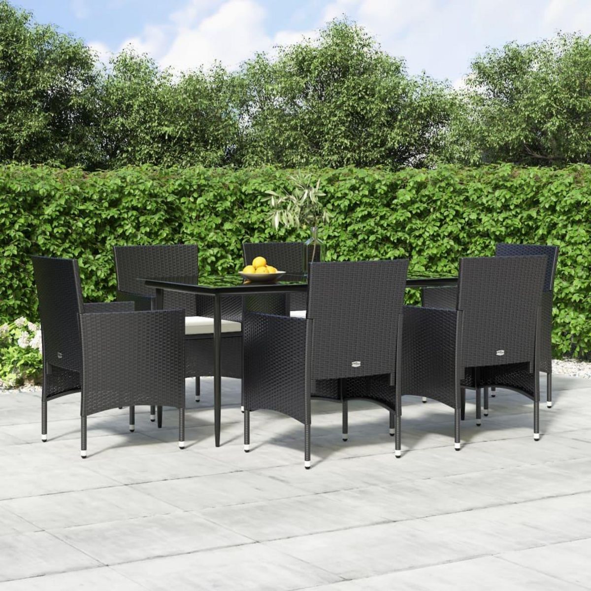 VIDAXL Ensemble a manger de jardin avec coussins 7 pcs Noir