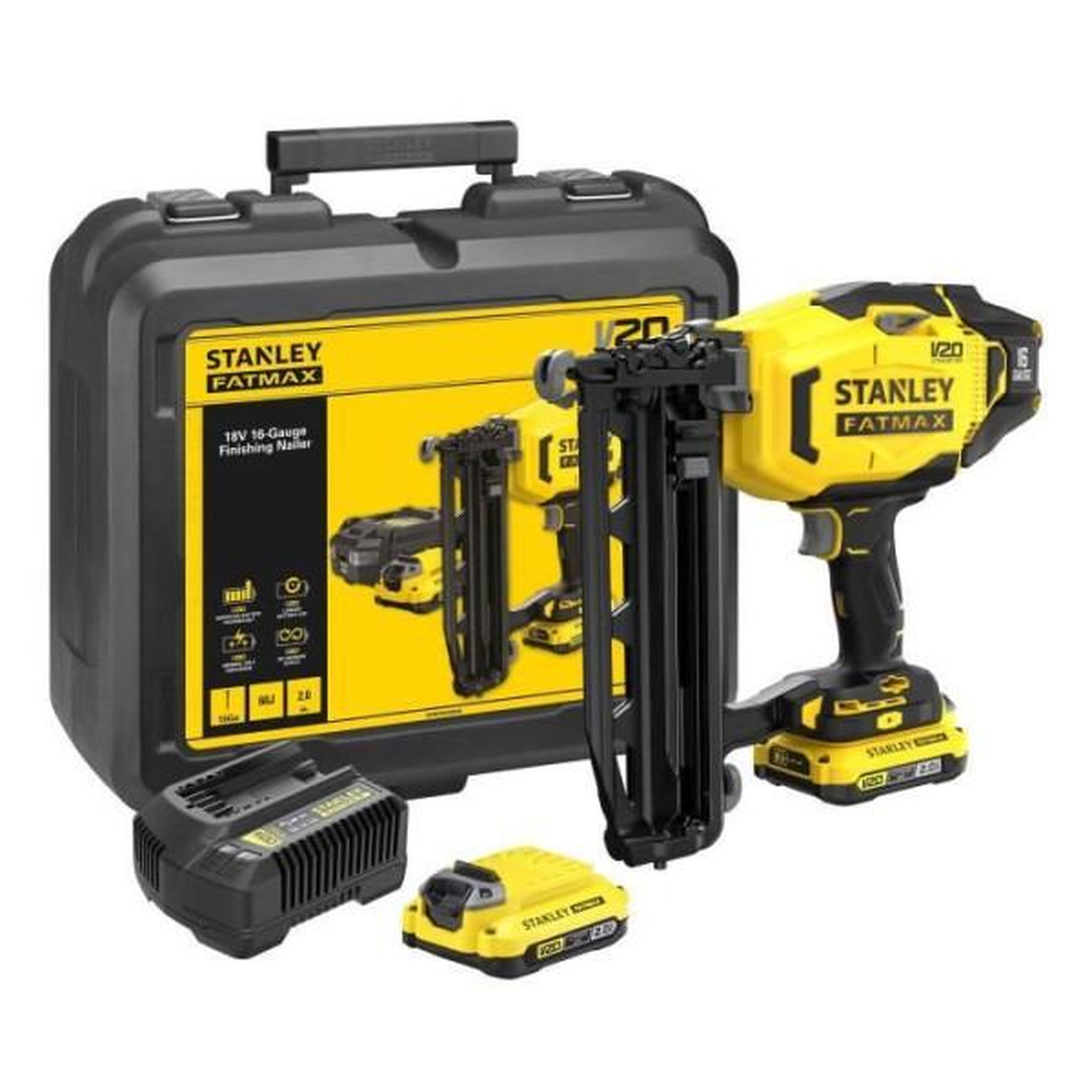 STANLEY FATMAX Cloueur de finition sans fil + 2 batteries 2ah + chargeur - 18v - stanley fatmax - sfmcn616d2k-qw - clous 25 a 64 mm