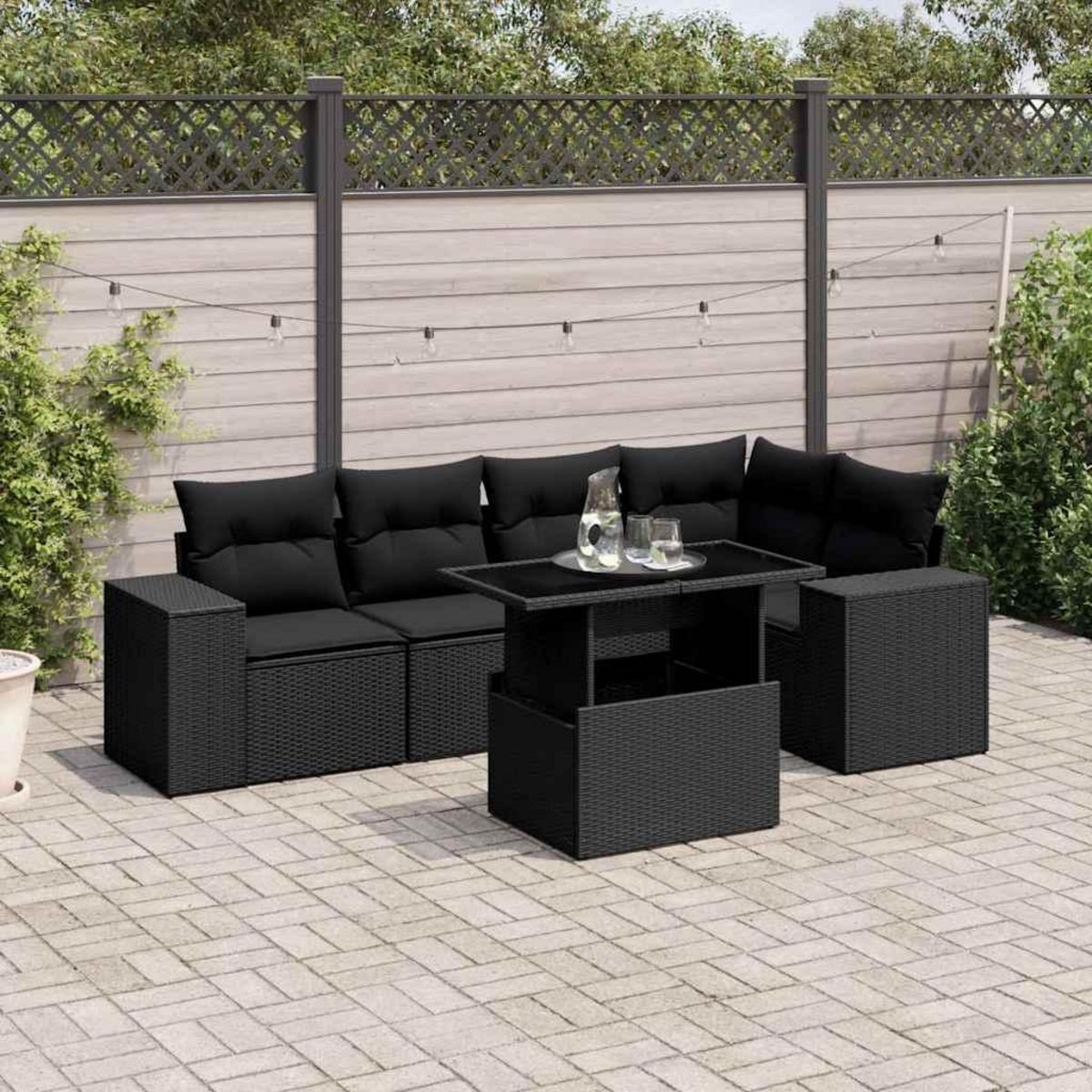 VIDAXL Salon de jardin 6 pcs avec coussins noir resine tressee
