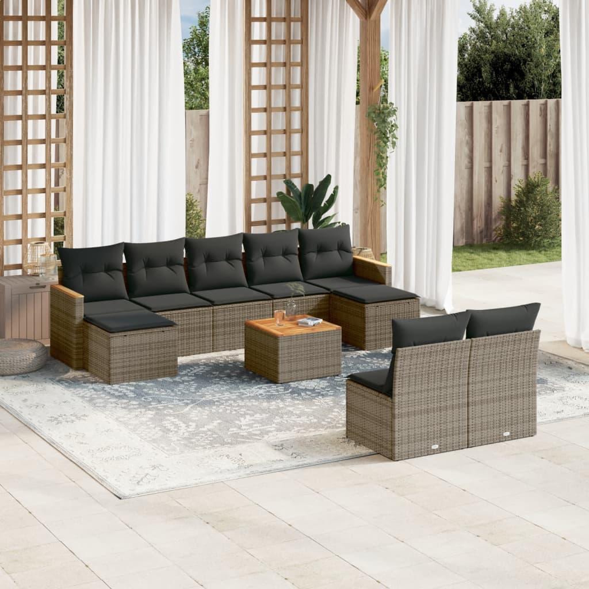 VIDAXL Salon de jardin avec coussins 10 pcs gris resine tressee