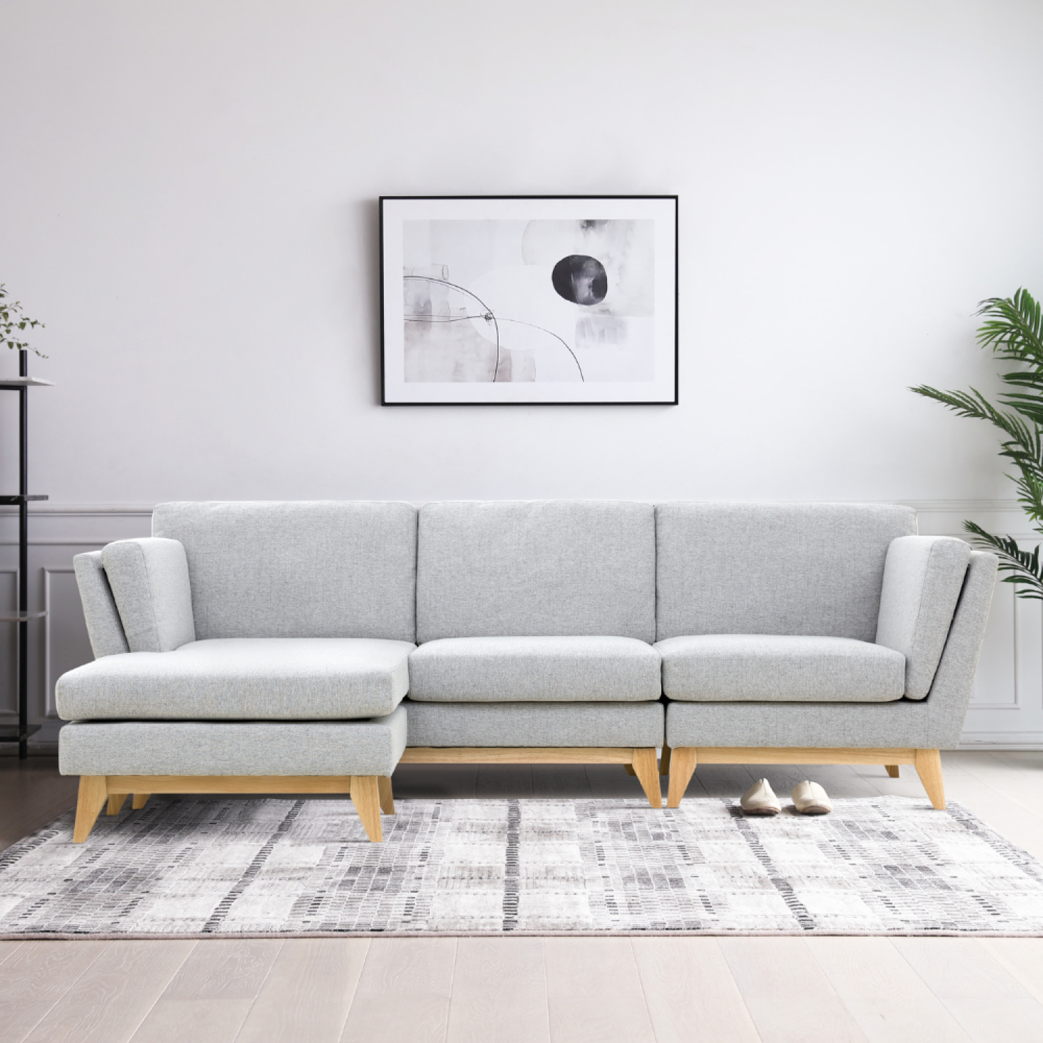 Voir la diapositive 2 : CONCEPT USINE Canapé d'angle réversible 4 places en tissu gris clair norden